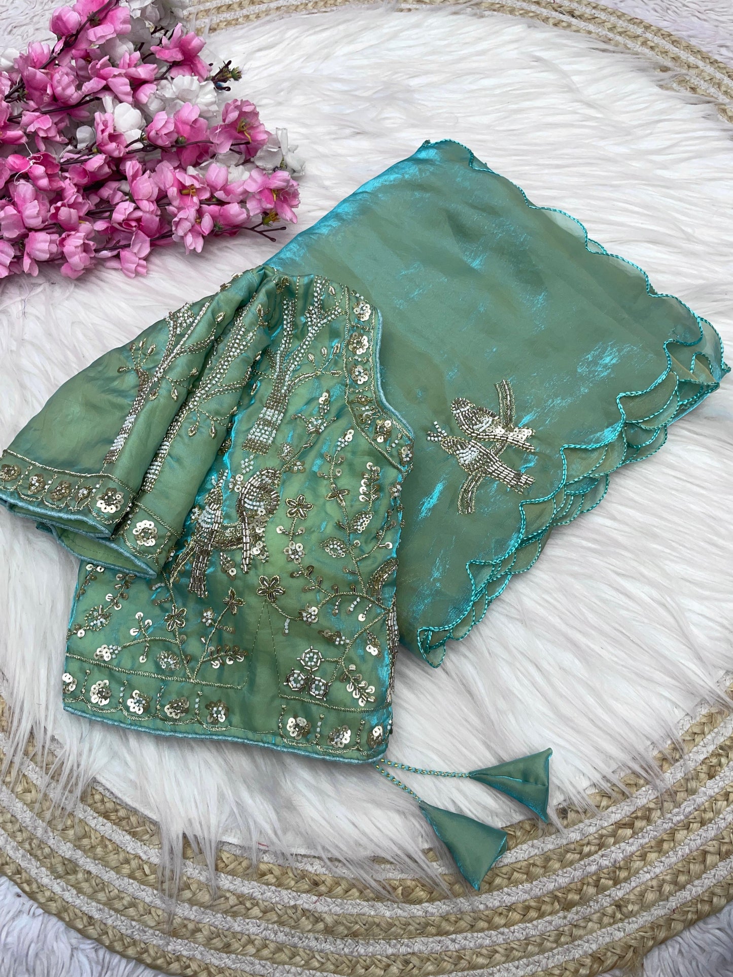Fendy work silk sarees with stitched desginer work blouse