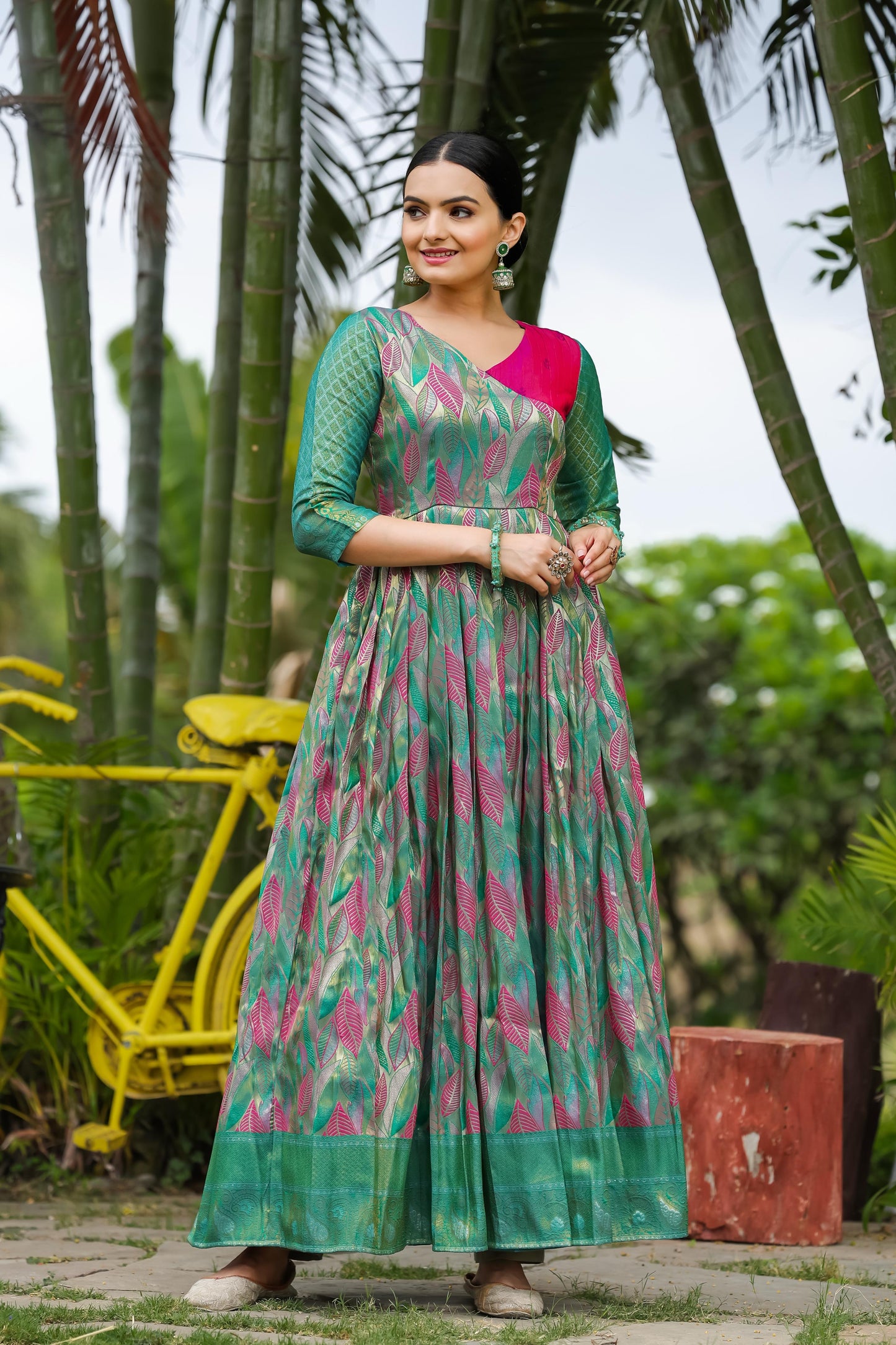 Banarasi Soft silk copper weaving gowns