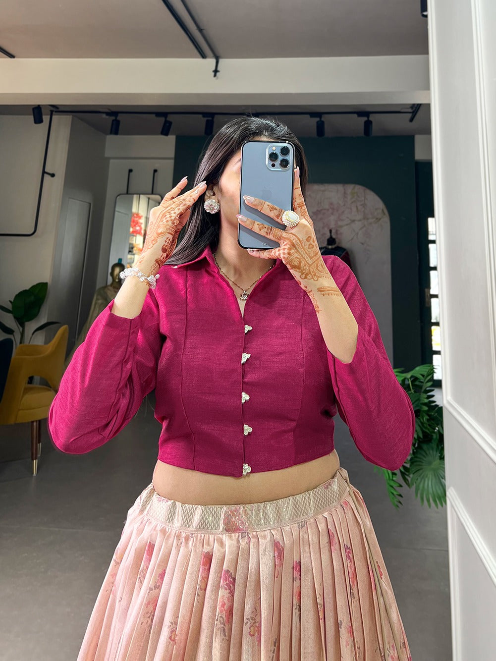 Dola silk Floral Crop Top With Skirt Lehenags