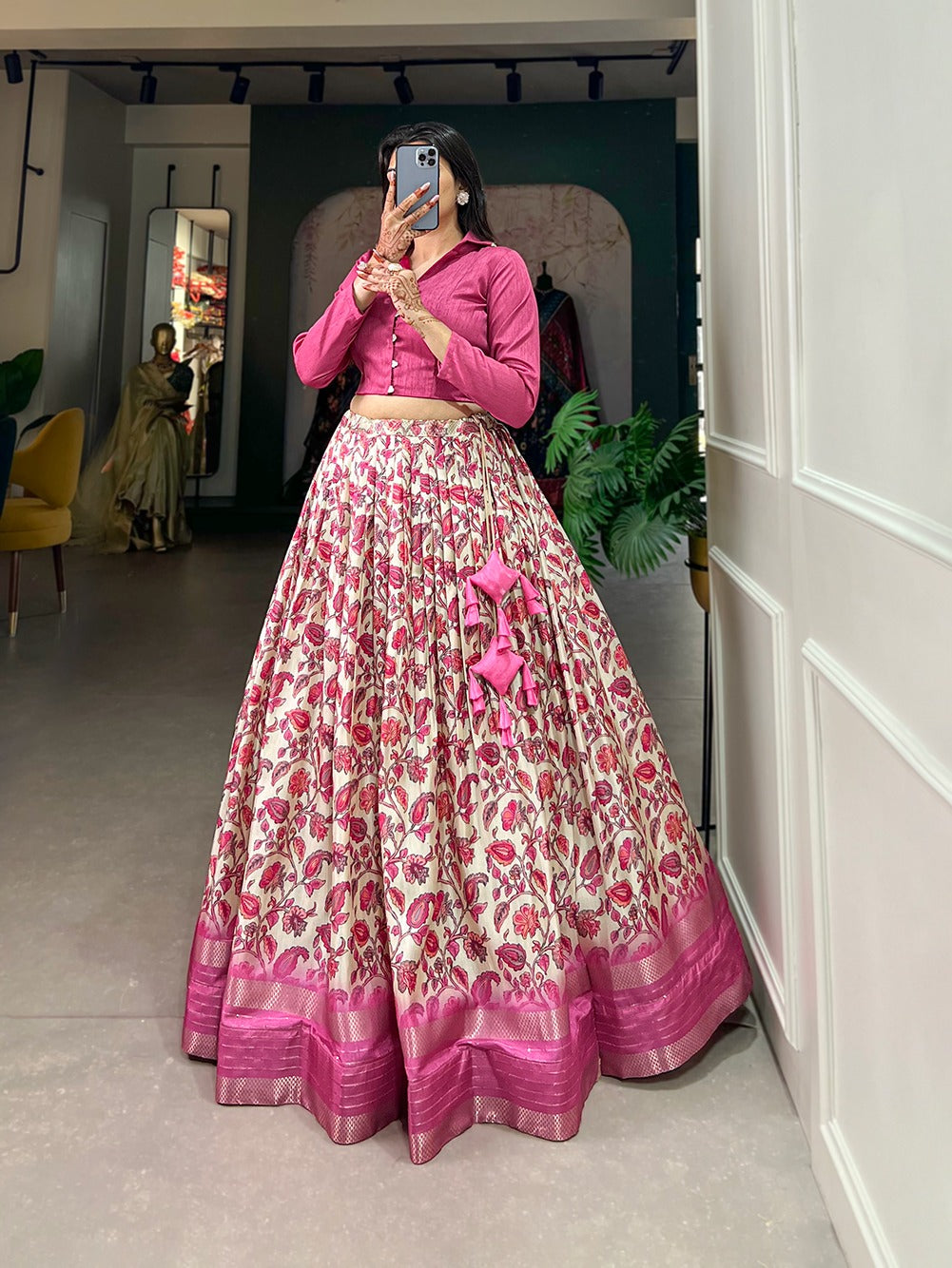 Dola silk Floral Crop Top With Skirt Lehenags