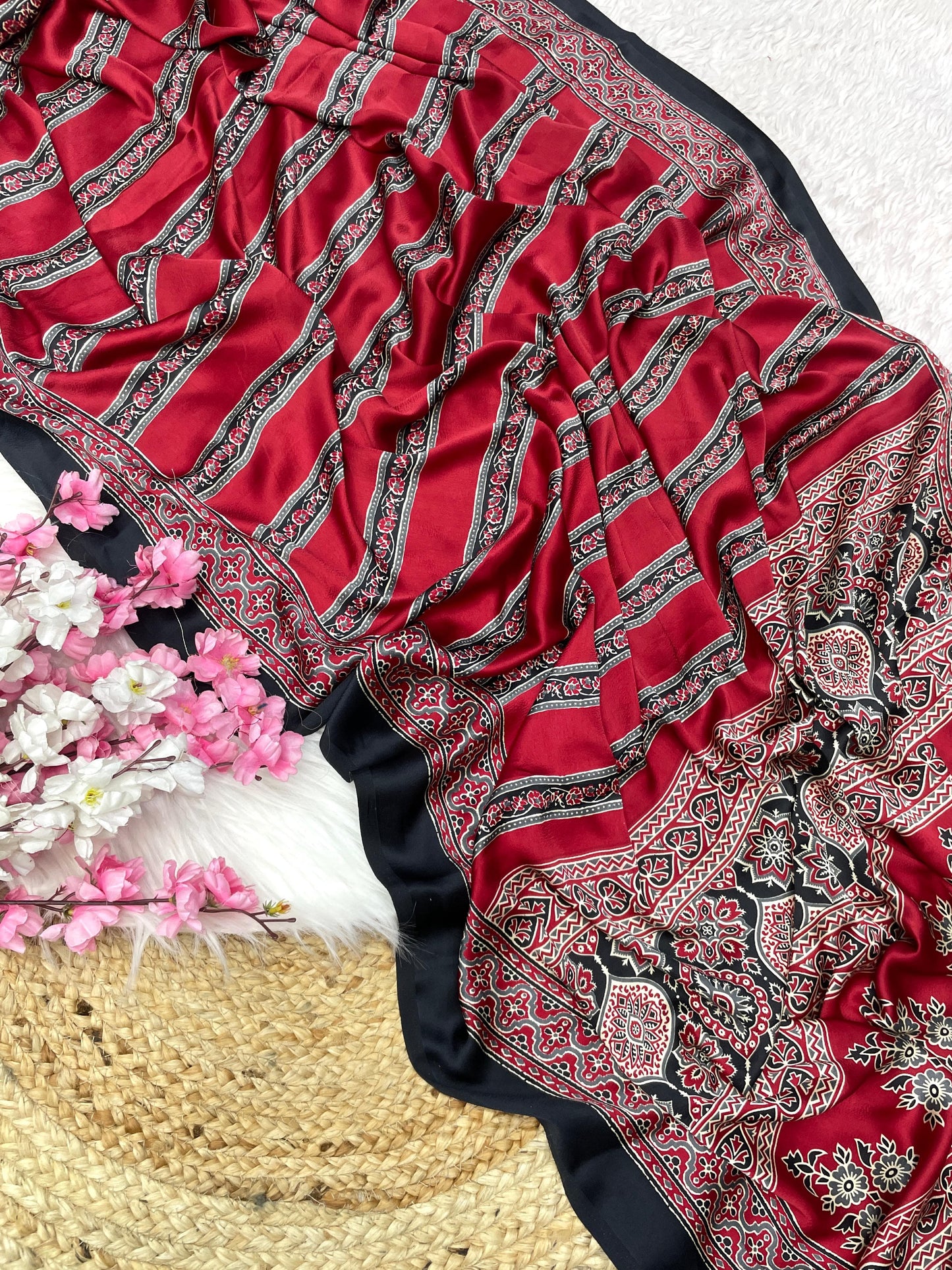 Ajarak Pure Semi Soft Saree With Stitched Blouse budget π