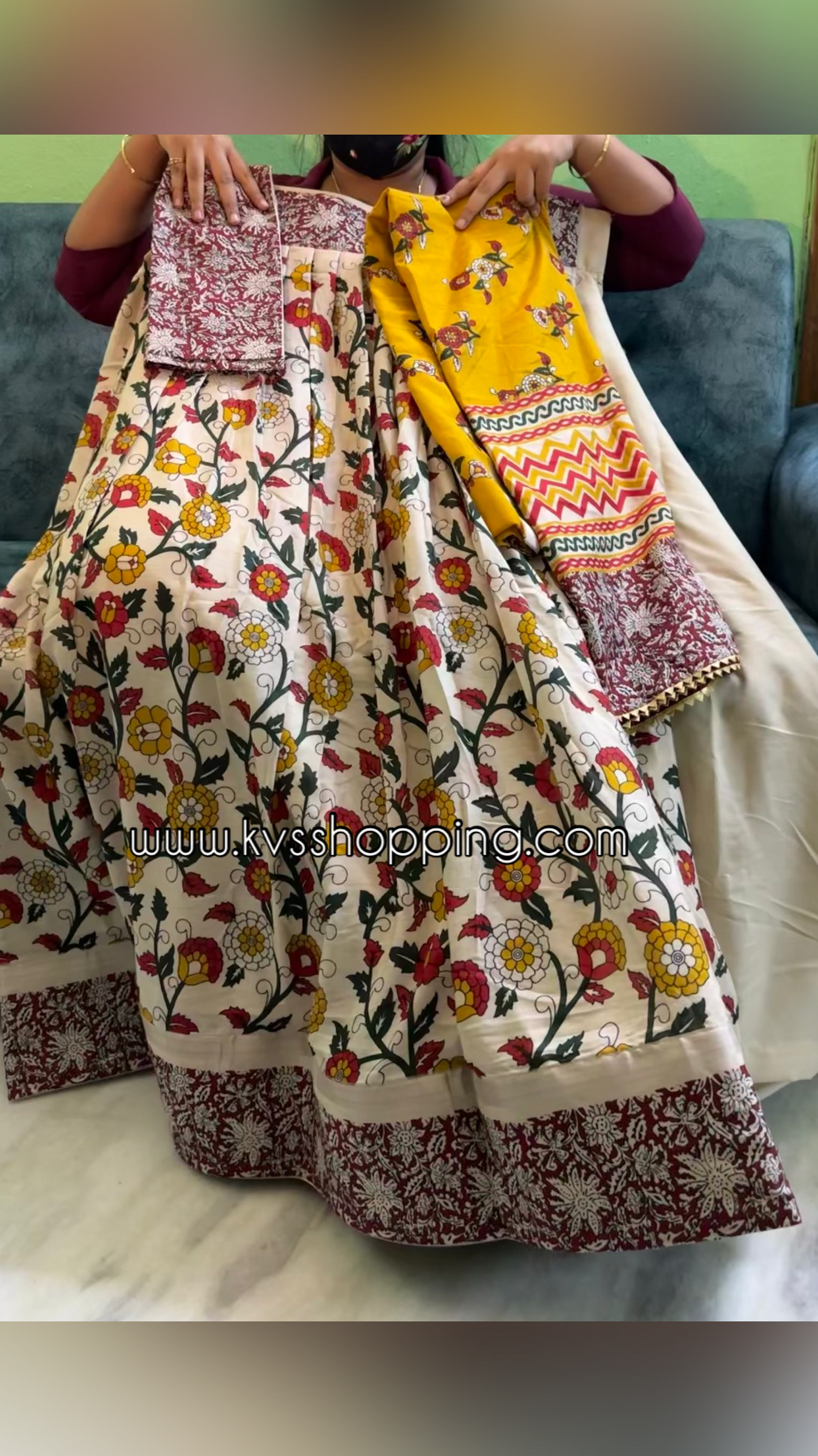 Semi Stich Kalamkari Chenuri silk lehengas