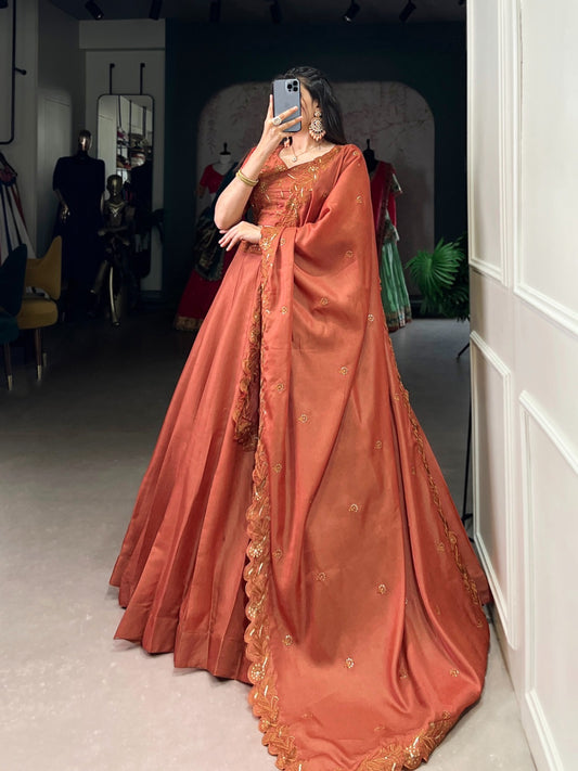 Wrapped in rust, woven with elegance Unstitched Lehengas