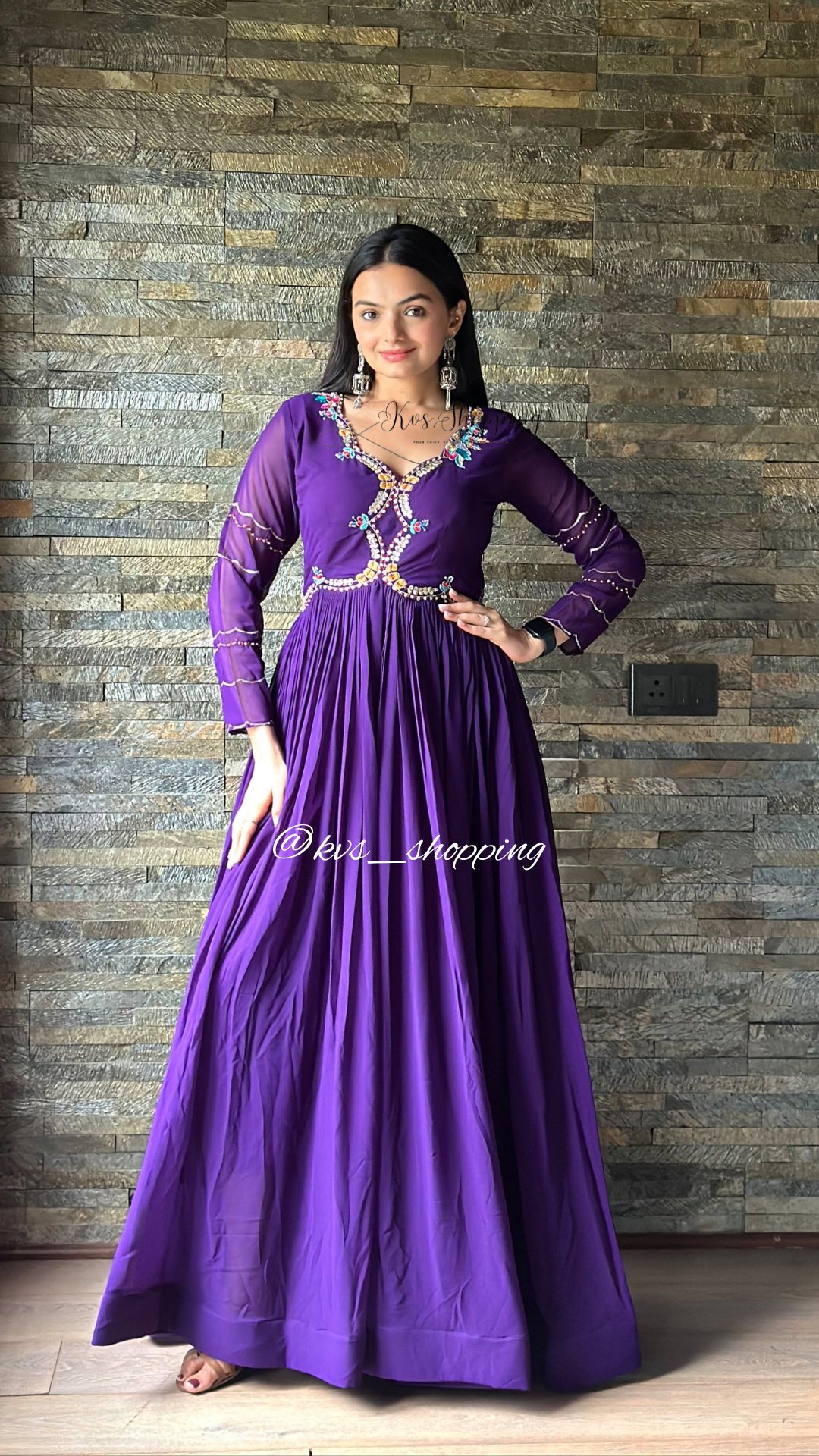Georgette Colourful embroidery Party Full Gown
