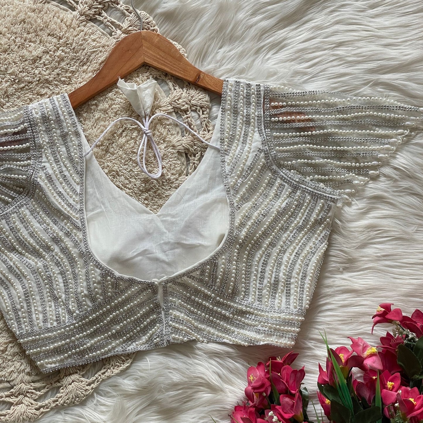 Pearl Blouse With Sleeves Stitched Fully