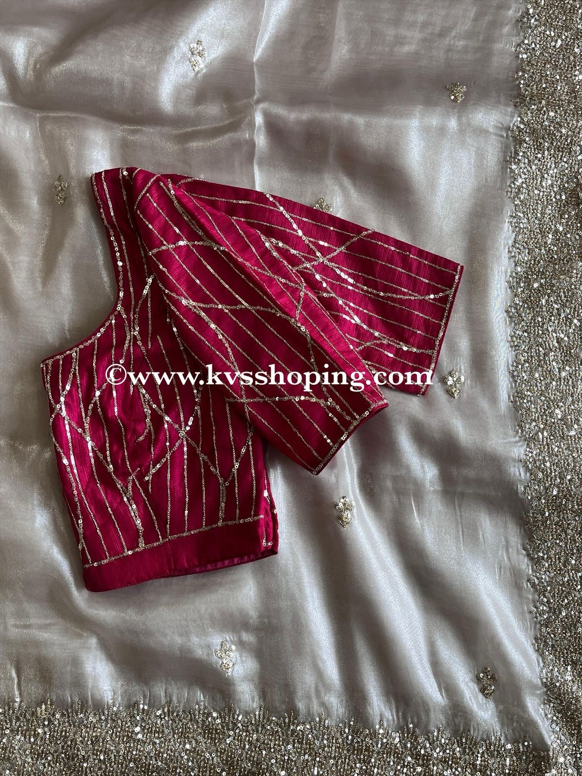 Pure Tissue Sequence Butties saree with stitched Blouse (celebrate inspired)