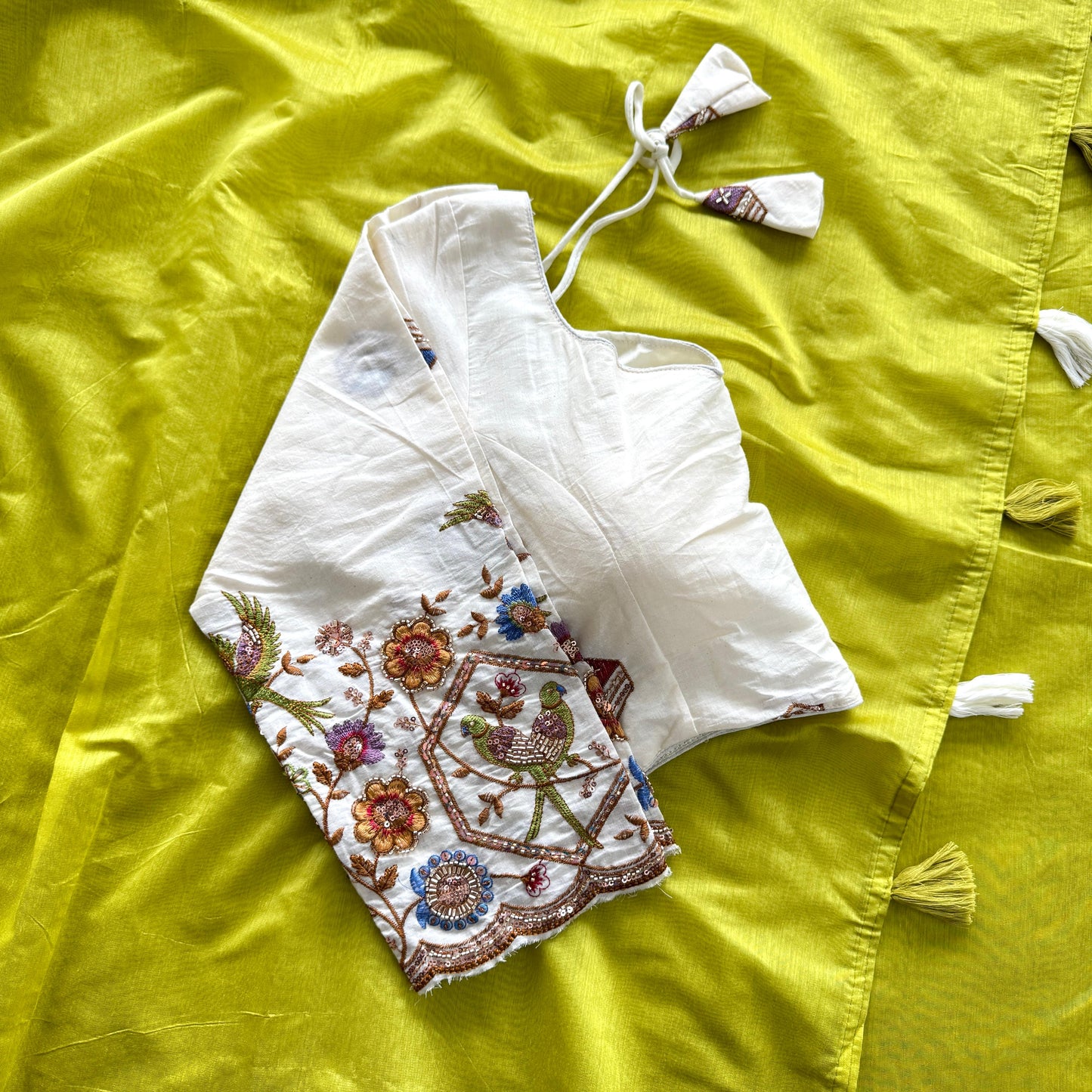 Mul Mul Chanderi cotton saree with stitched blouse