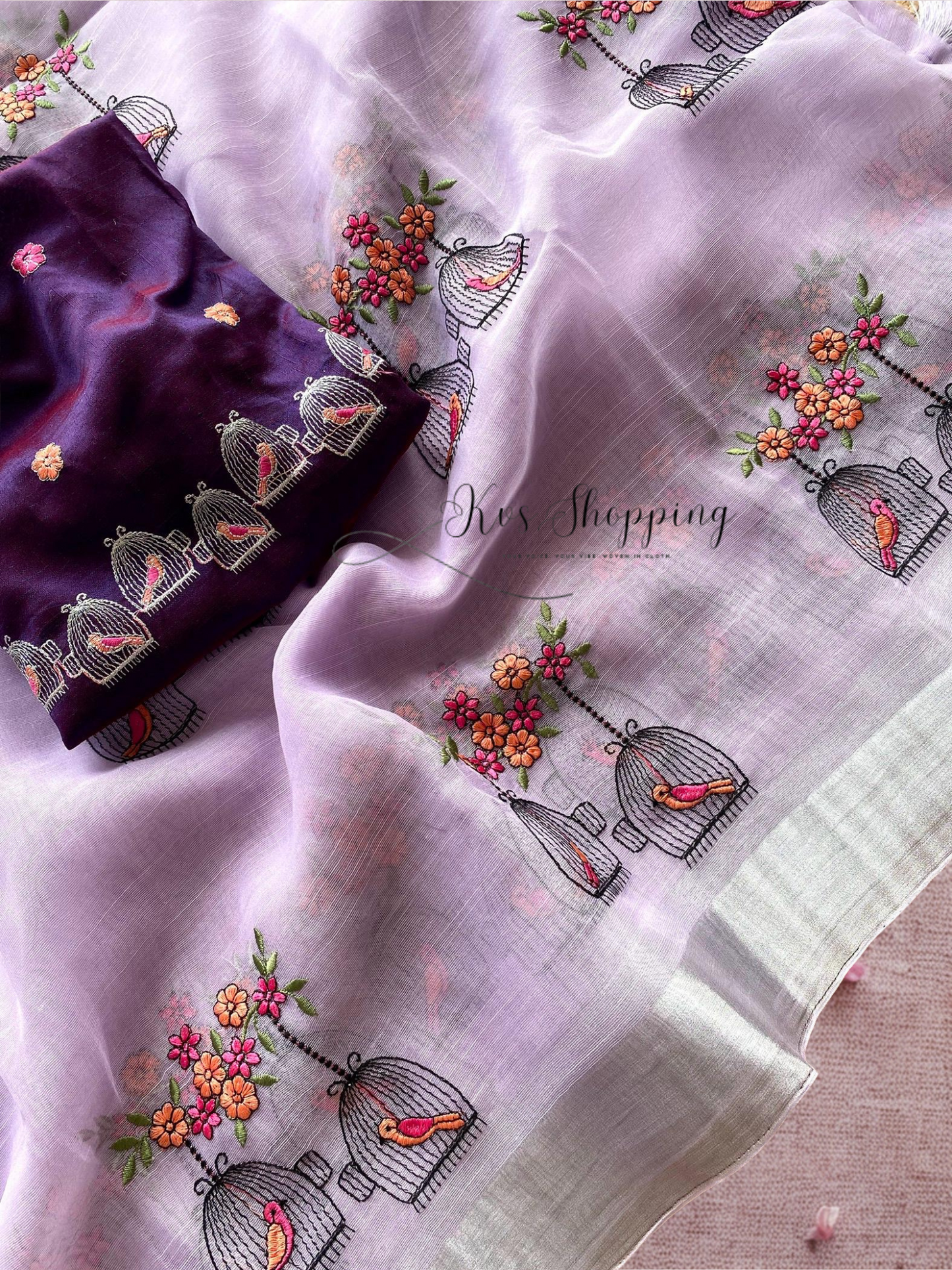 Linen Desginer Embroidered Bird sarees budget (Celebrate inspired)