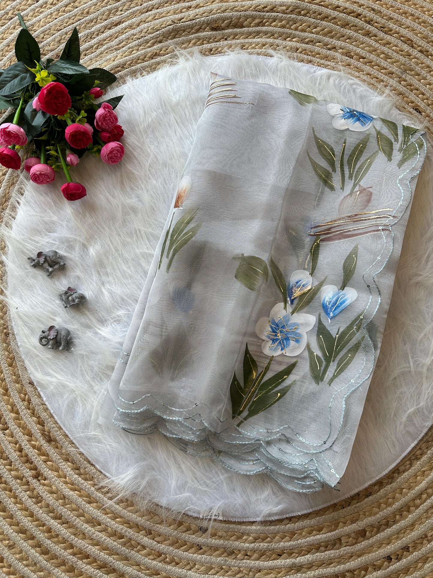 Hand painted Oragnza Classic Sarees