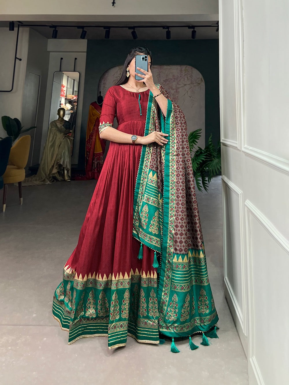 Tussar silk gowns with dupatta
