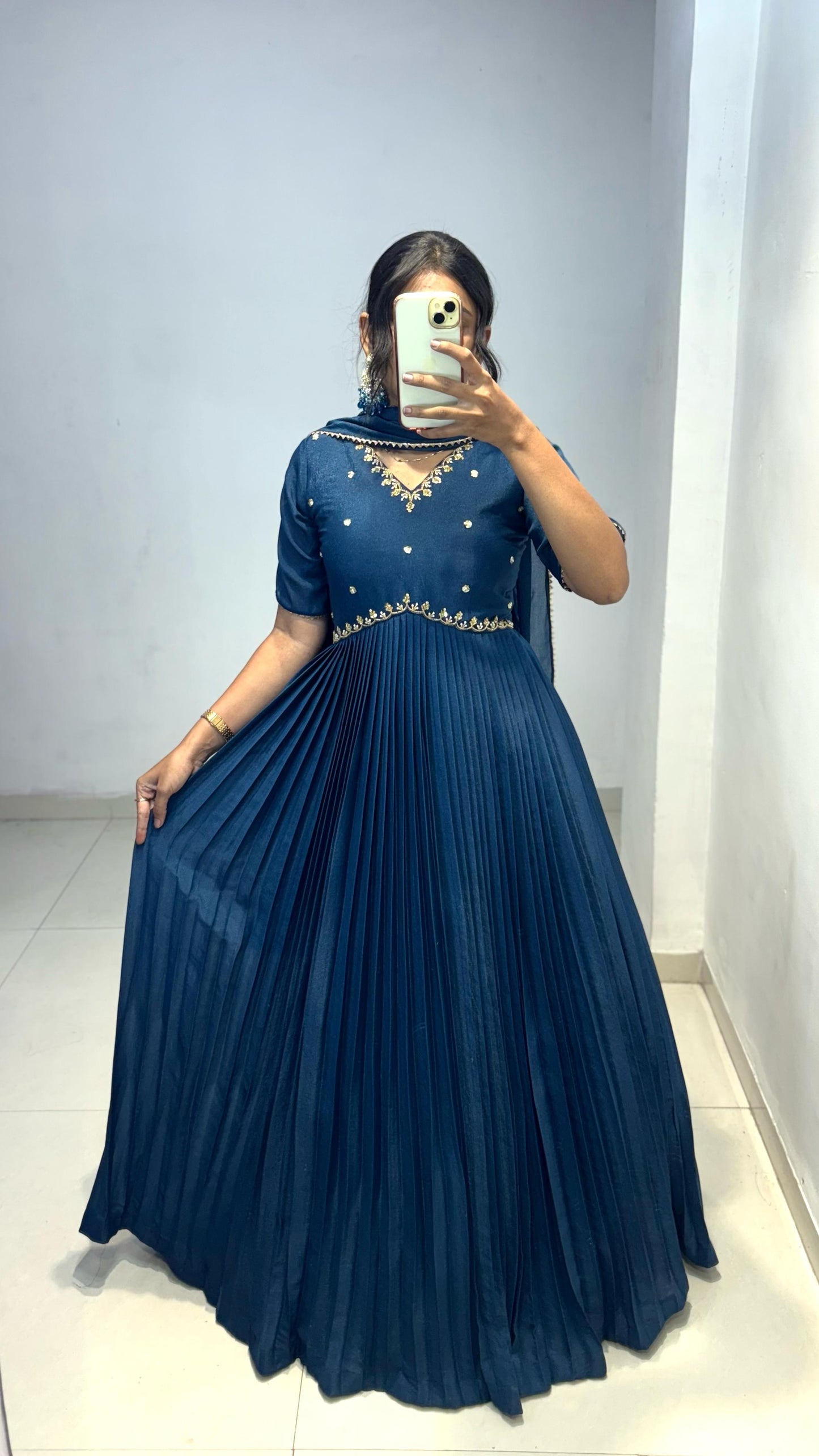 Georgette Maggam Work Gown with Dupatta ✨