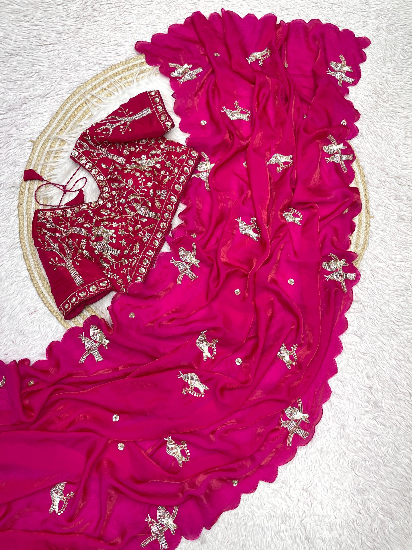 Fendy work silk sarees with stitched desginer work blouse