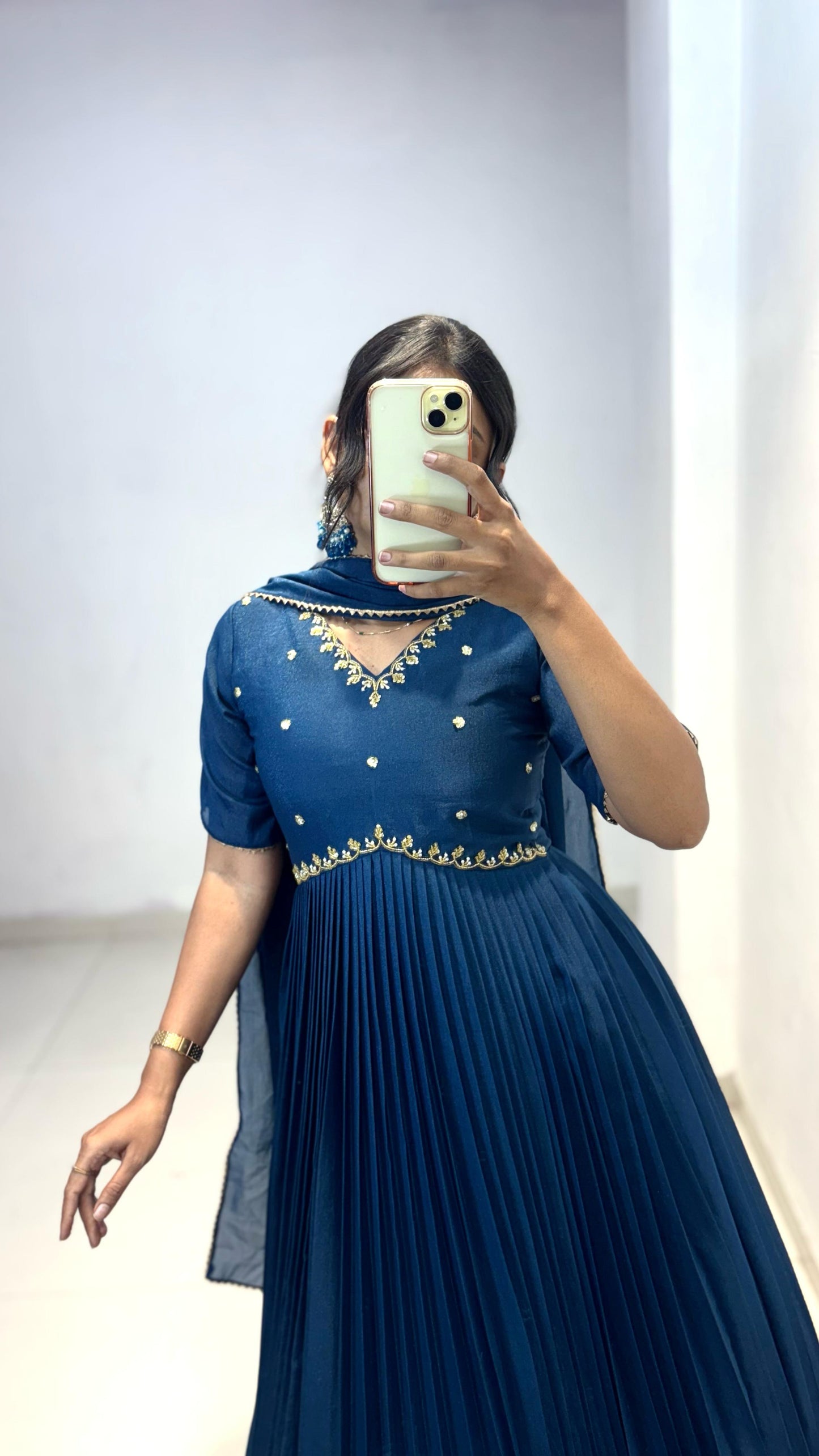 Georgette Maggam Work Gown with Dupatta ✨