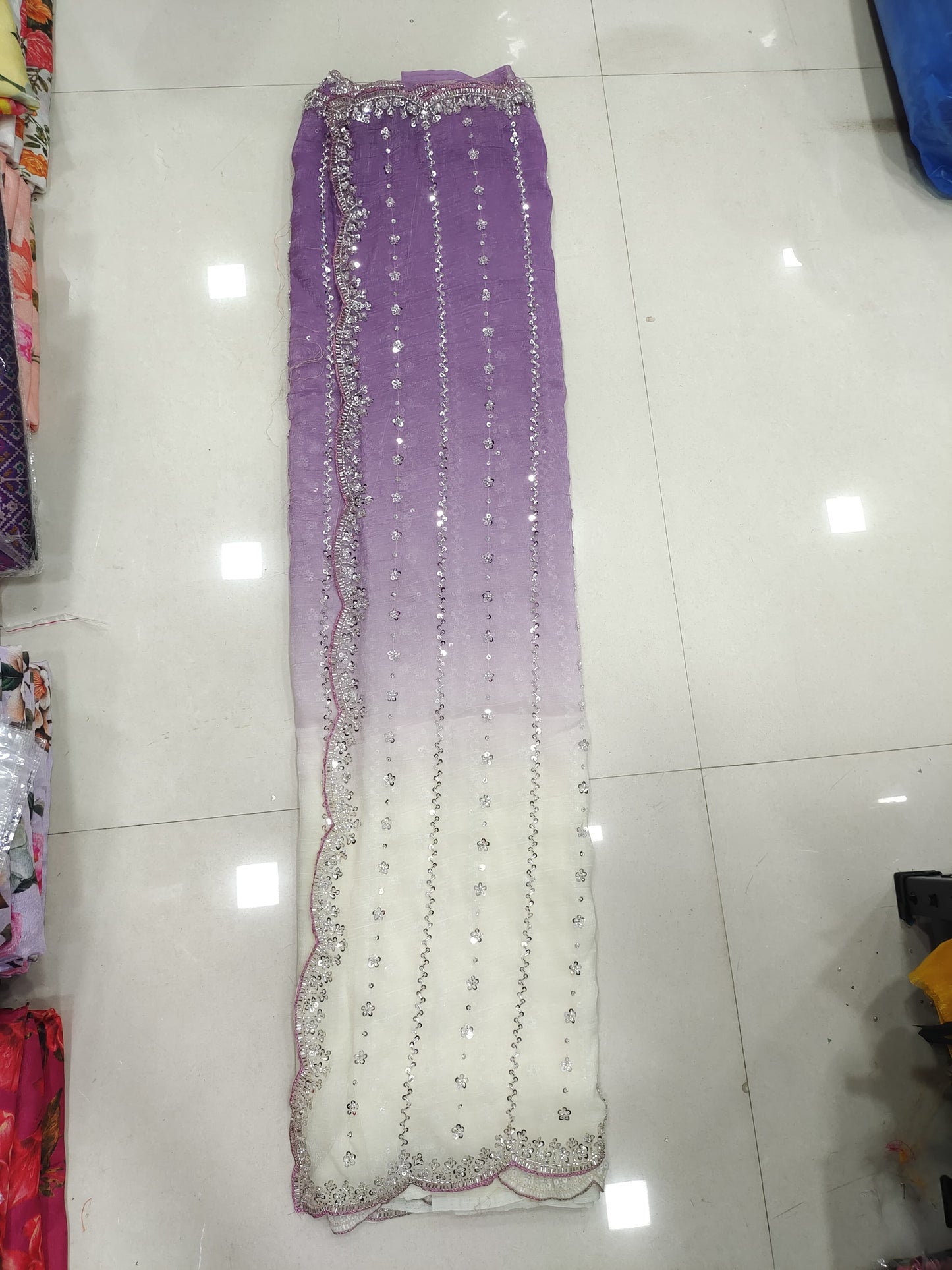 Fandy silk duel shade luxe beads sarees