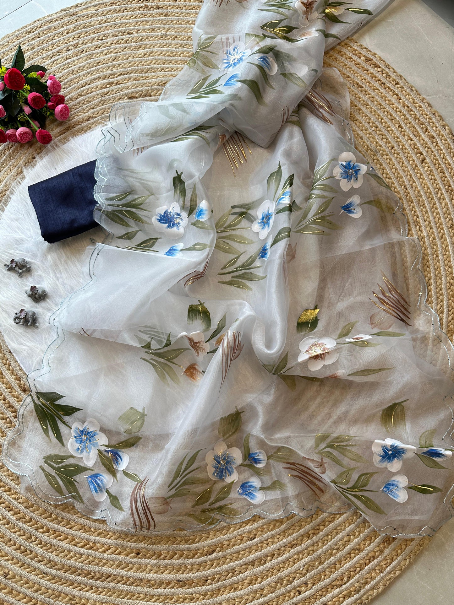 Hand painted Oragnza Classic Sarees