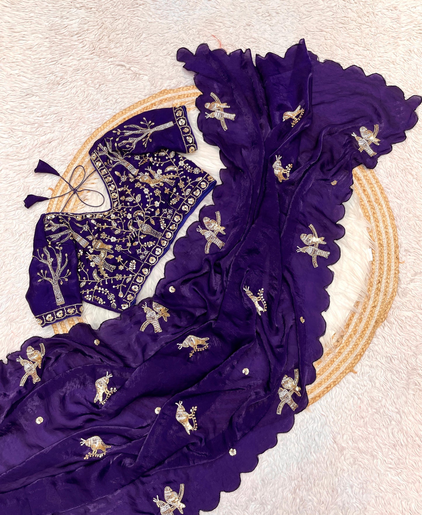 Fendy work silk sarees with stitched desginer work blouse