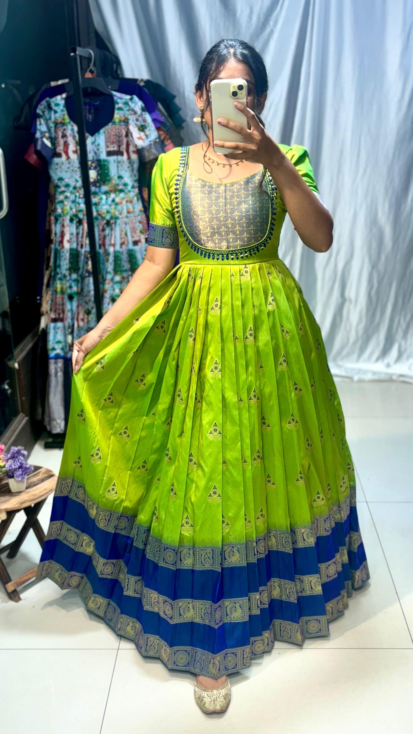 Silk Parrot Green Gown with Dupatta