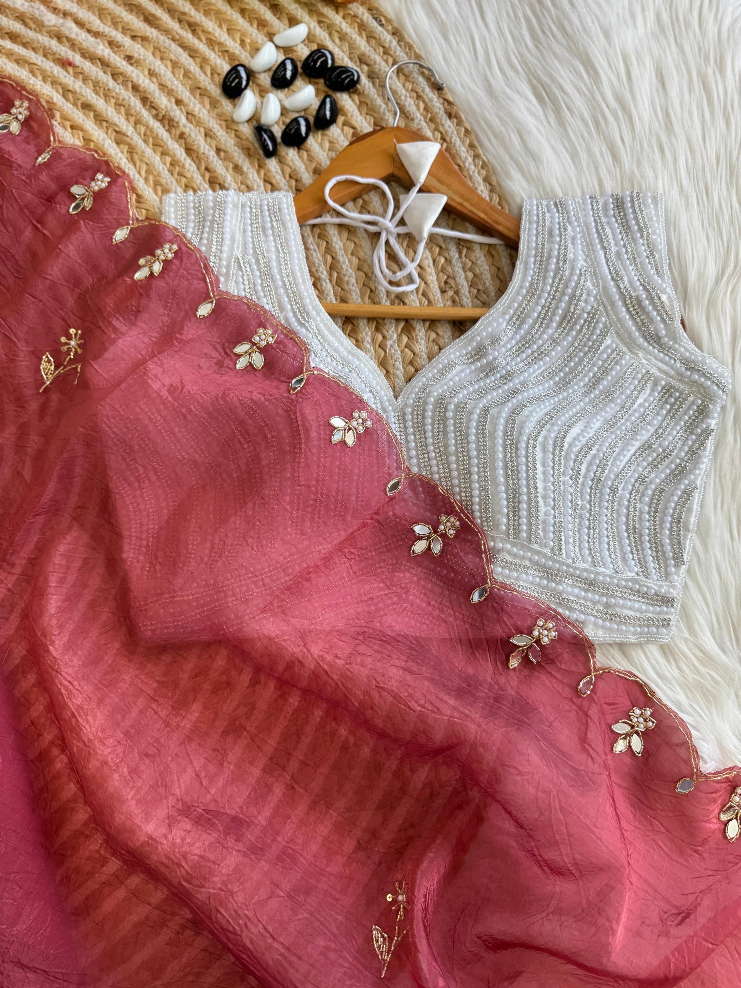 Pearl Stitched Blouse with Crush sarees Budget