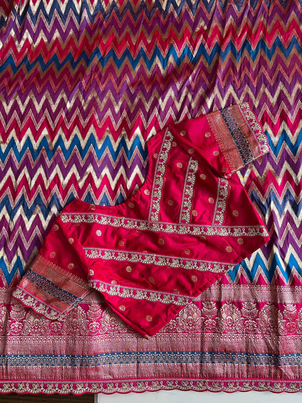 Banarasi Silk Saree with Stitched Blosue with lace (Celebrate inspired)
