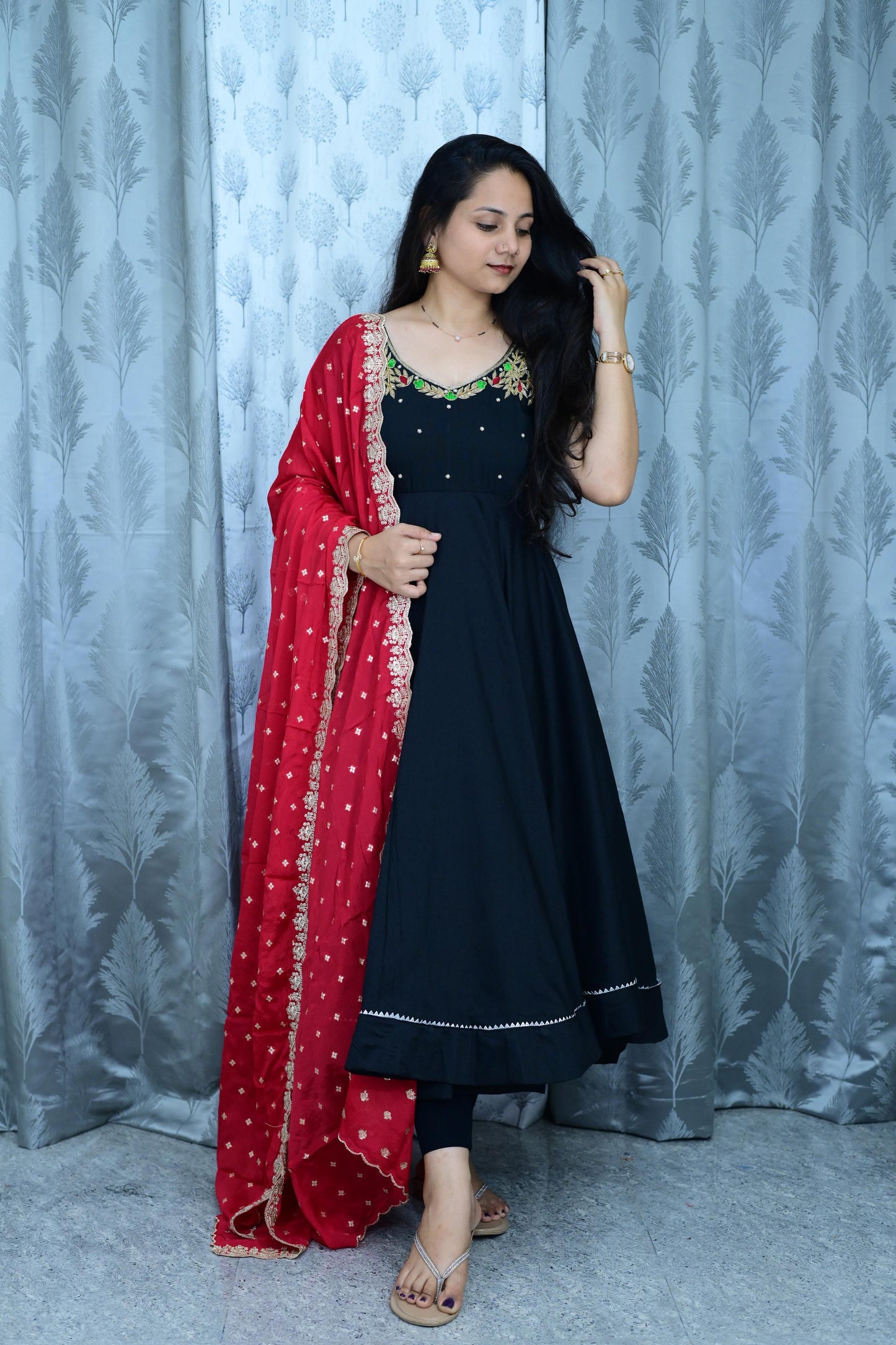 Our Black Trendy Maggam Work Gown with dupatta