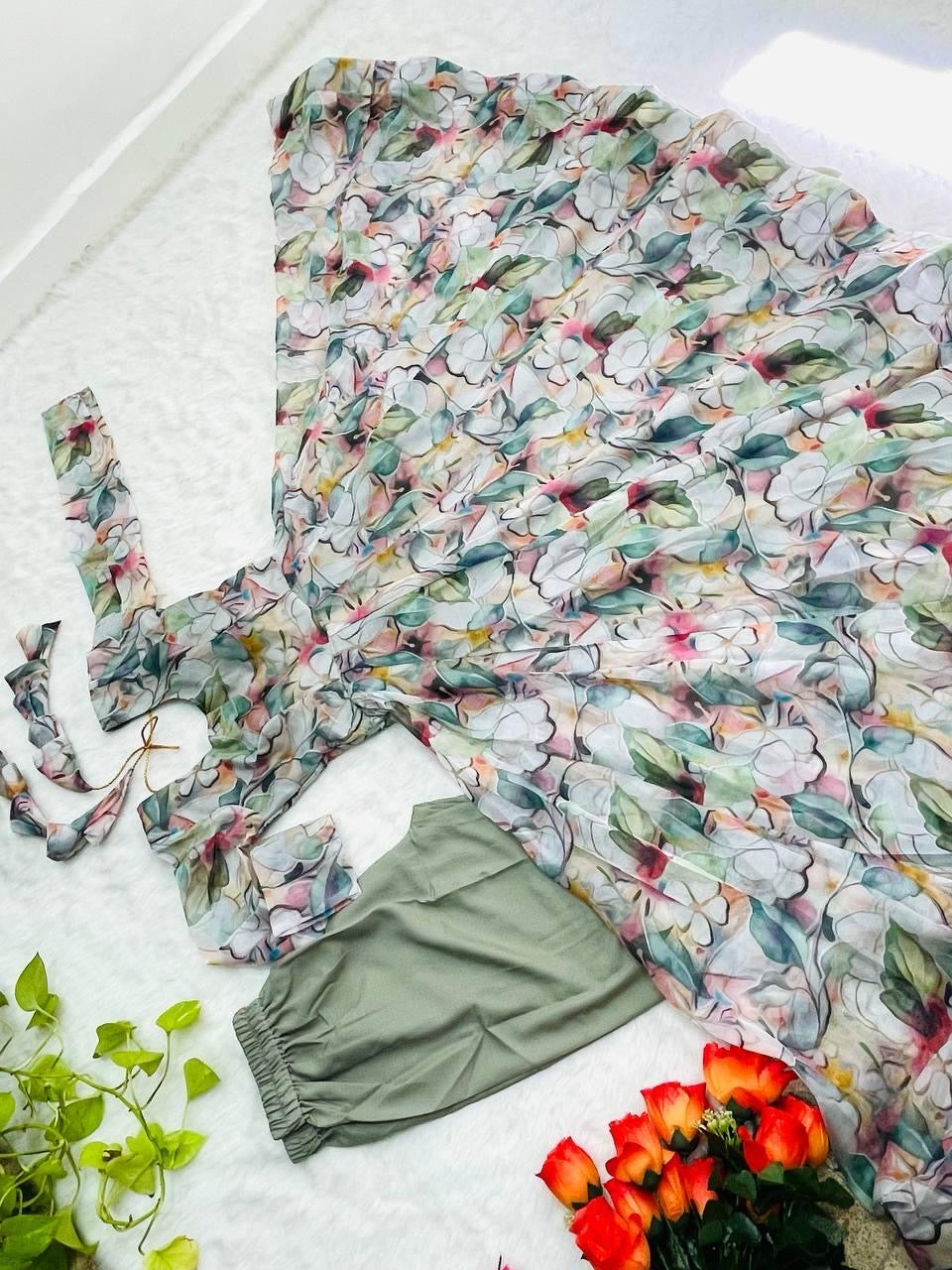 Gown Febrics Organza Taby Silk Heavy Quality Fabric With Digital Print And Full Sleeve