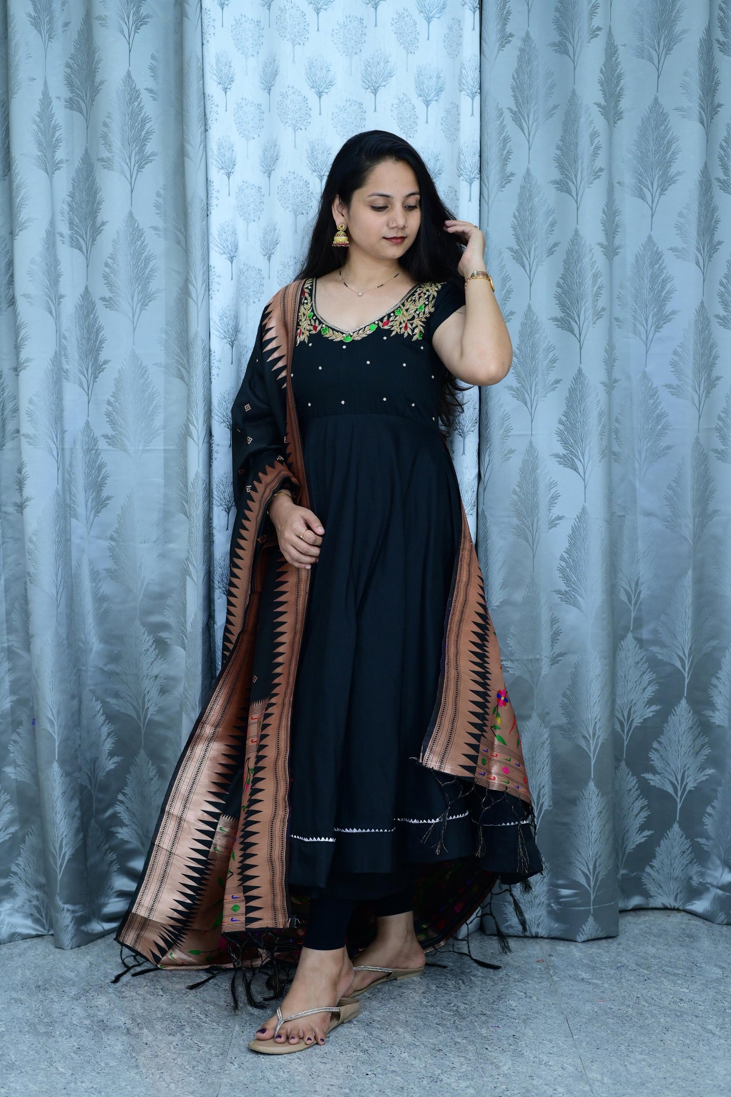 Our Black Trendy Maggam Work Gown with dupatta
