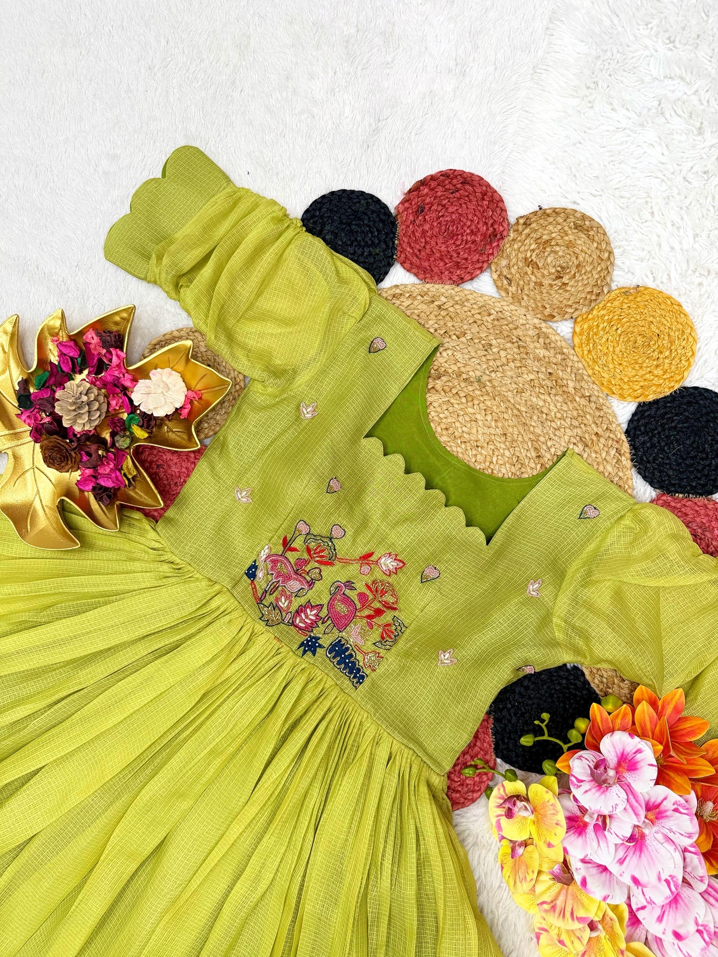 Kora Checks Cotton Maggam work gowns