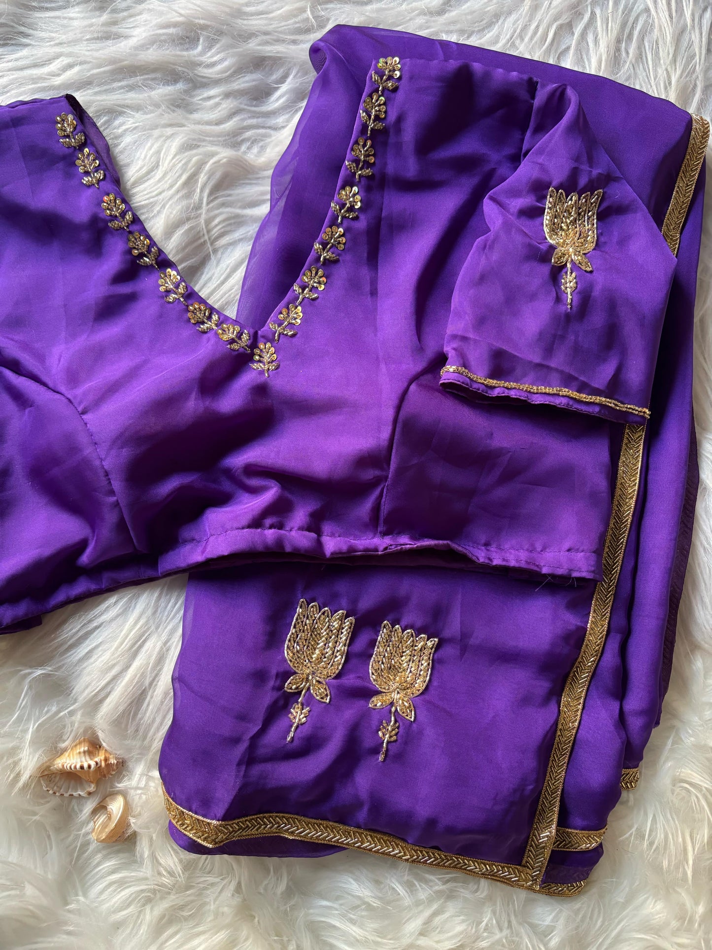 Celebrity Inspired Handcrafted saree with stitched blouse Luxe