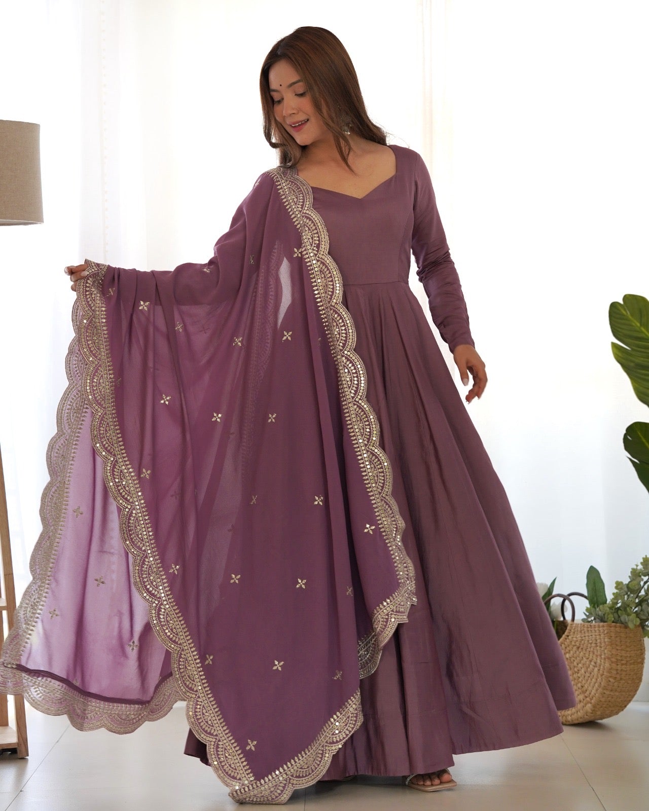 Celebrate Style Anarkali Gowns with cutwork dupatta