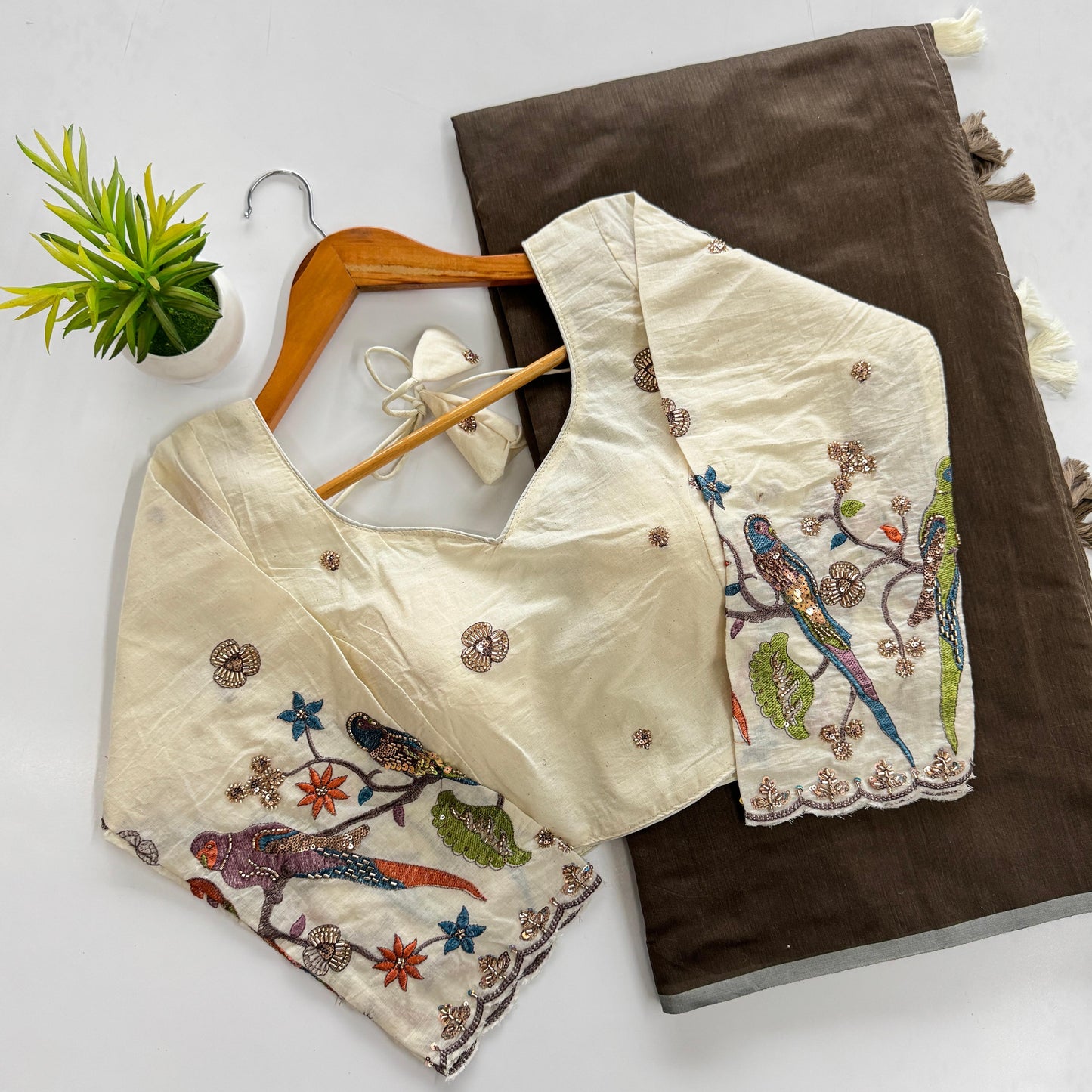 Mul Mul Chanderi cotton saree with stitched blouse