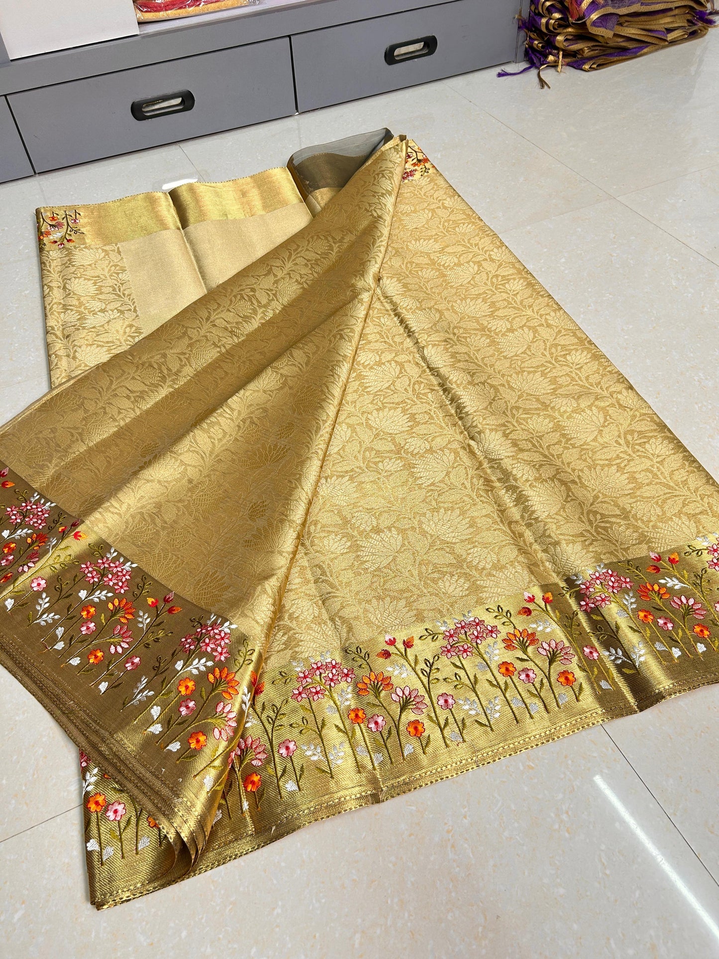 Embroidery Work saree tissue saree budget
