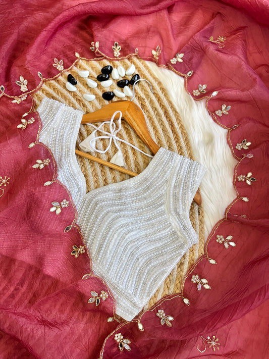 Pearl Stitched Blouse with Crush sarees Budget