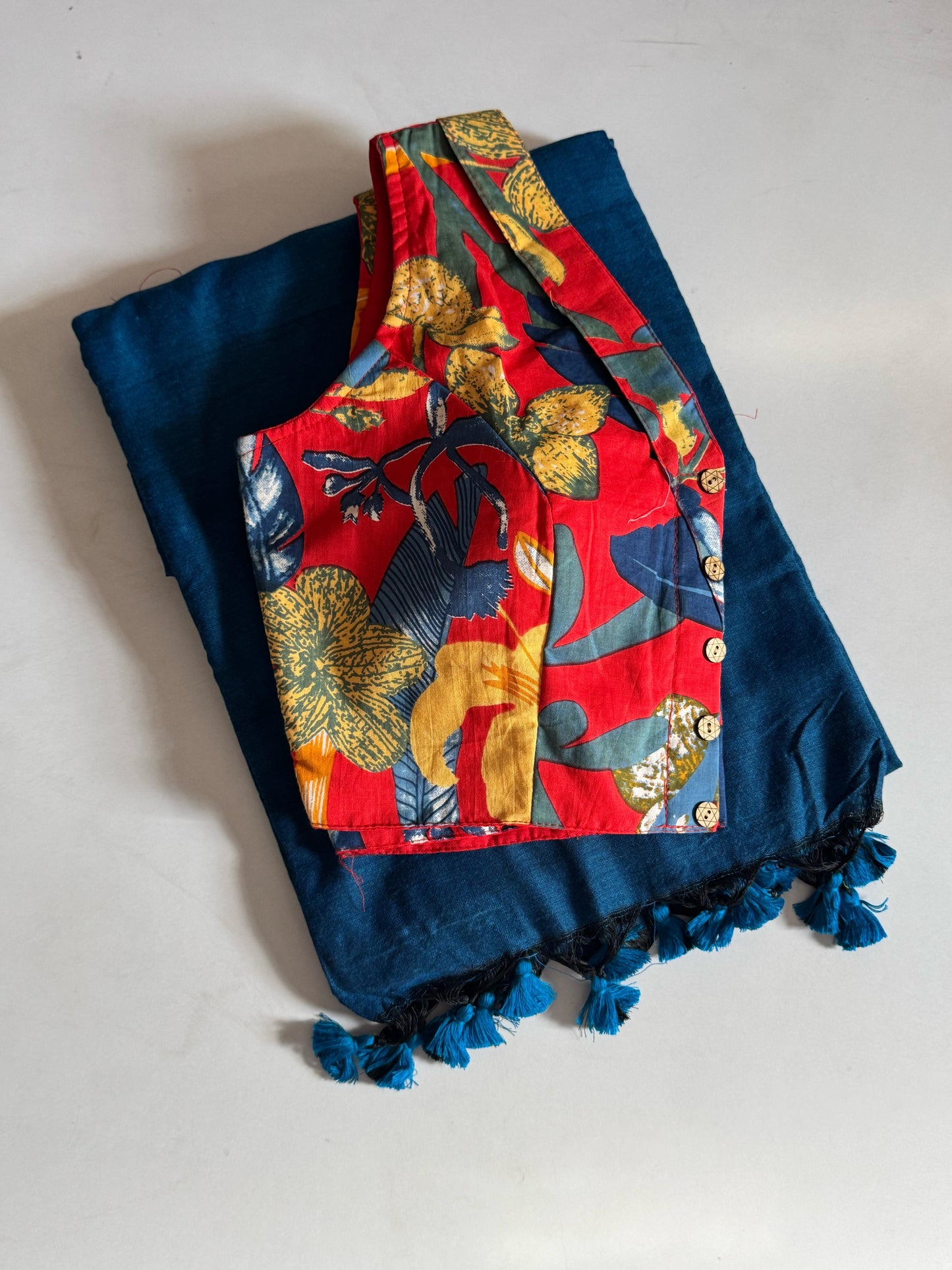 Khadi Cotton Saree With Kalamkari Fusion Blouse