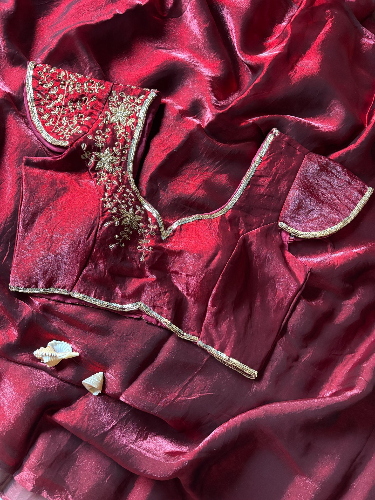 Work stitched Blouse with space silk saree