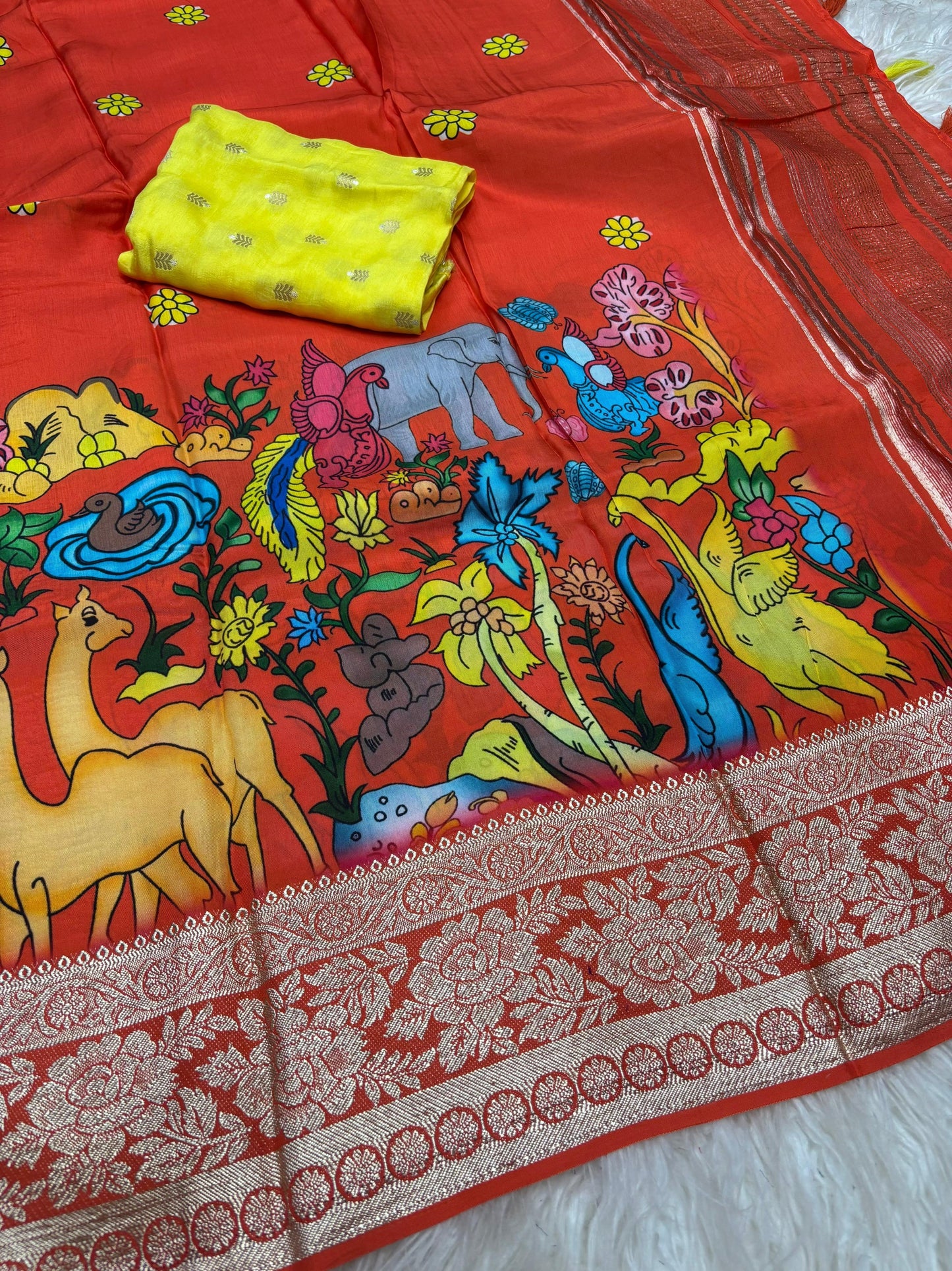 Tusser Kalmkari classic Trendy Saree