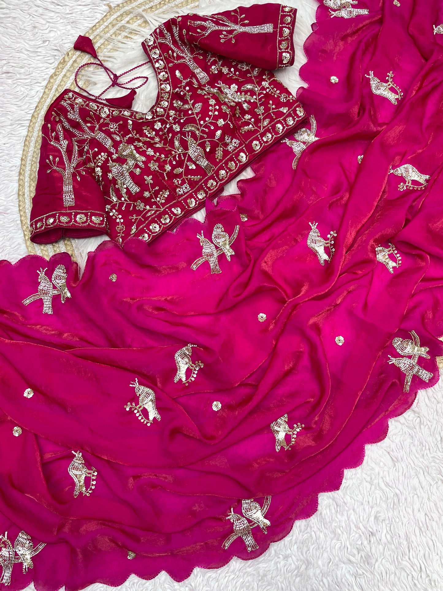 Fendy work silk sarees with stitched desginer work blouse
