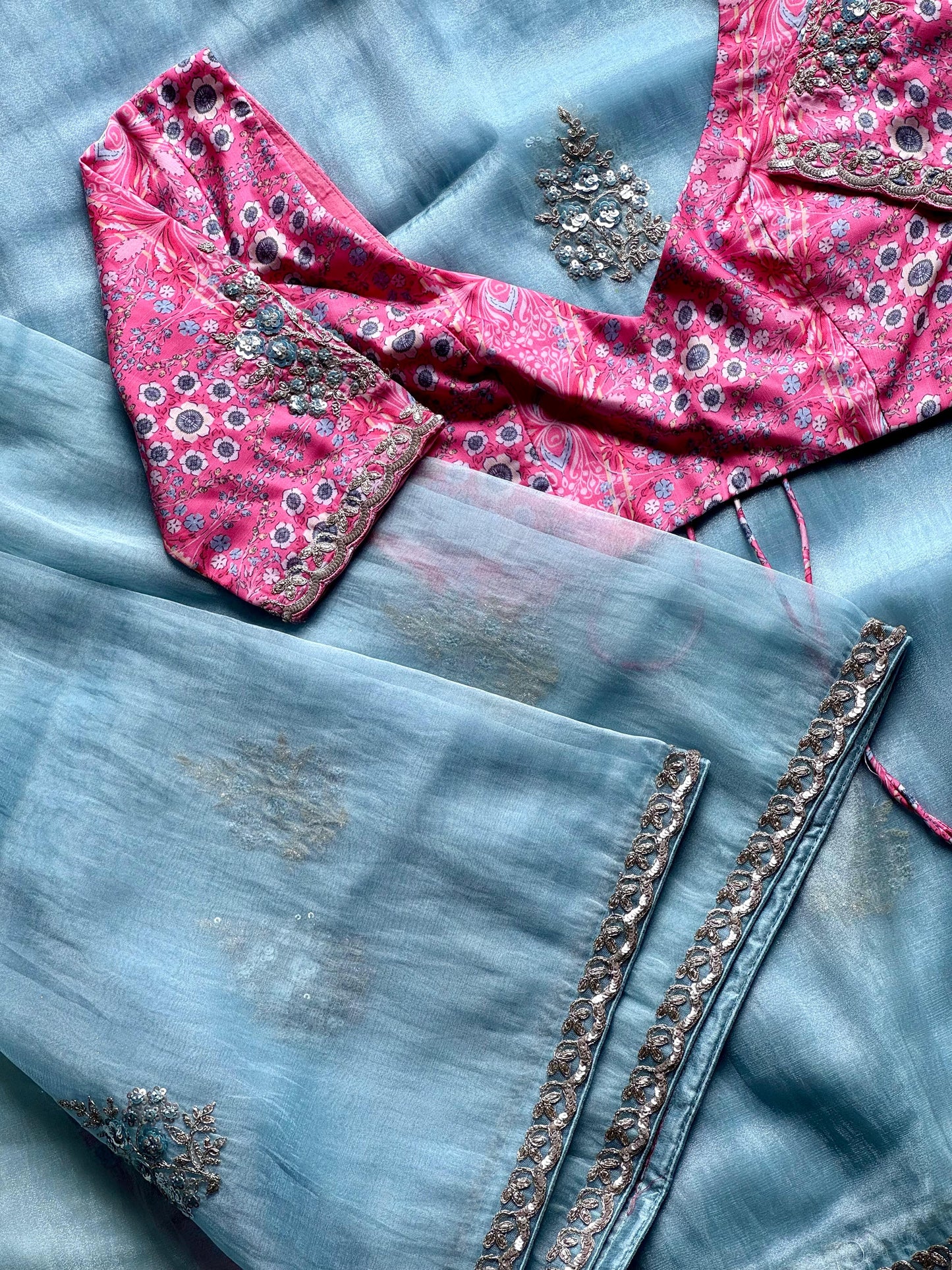 Luxe tissue silk saree with coding work With Stitched Blouse