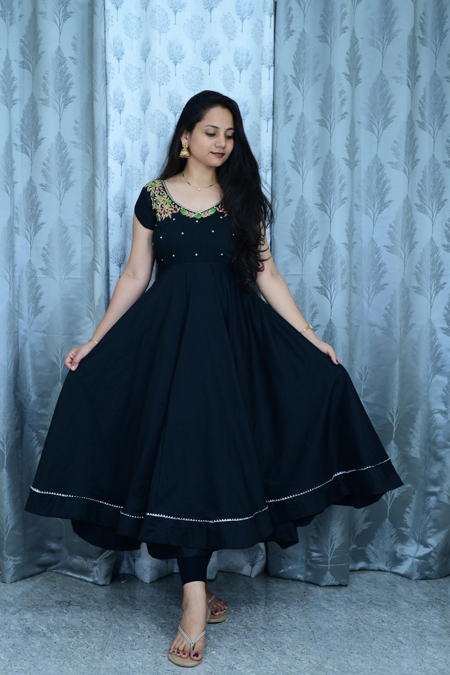 Our Black Trendy Maggam Work Gown with dupatta