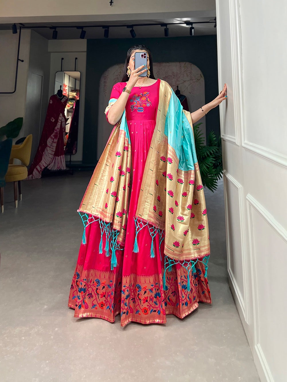 Paithani Gowns with weaving dupatta
