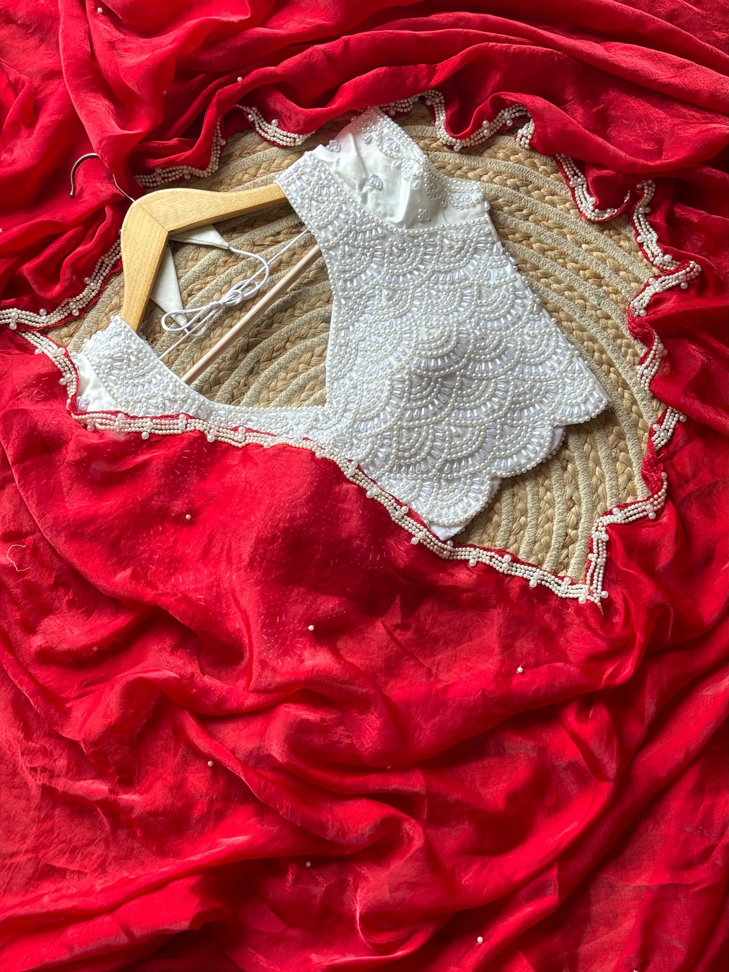 Premium Luxe Handwork saree with Pearl Blouse stitched saree