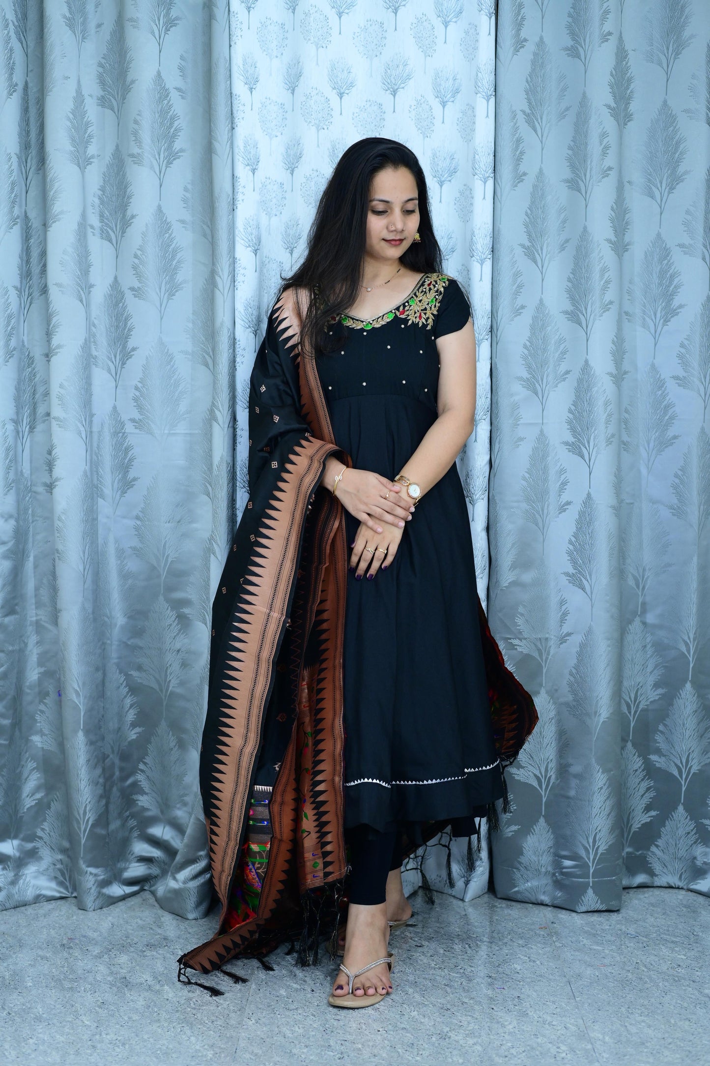 Our Black Trendy Maggam Work Gown with dupatta