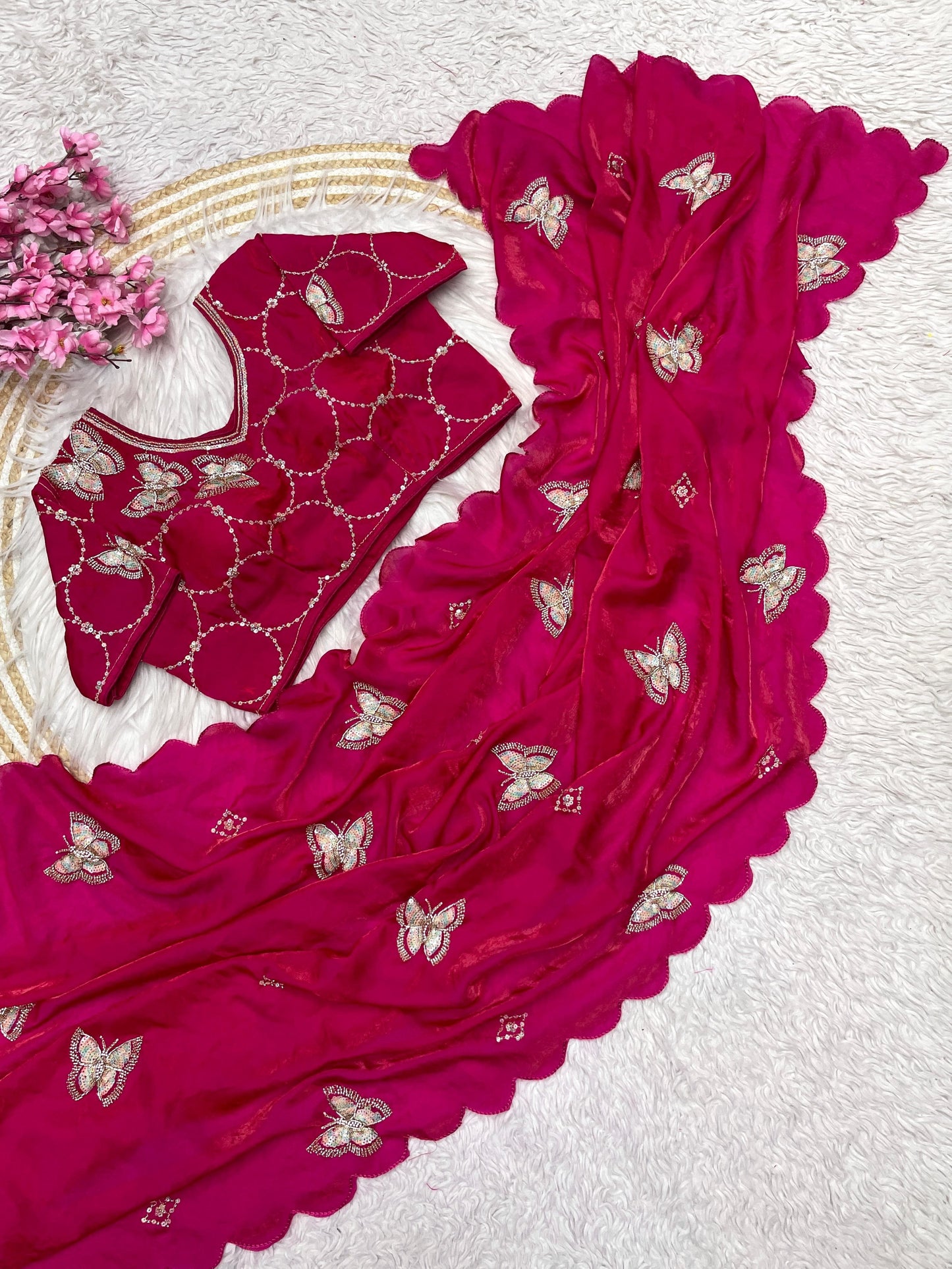 Butterfly Designer saree with stitched blosue