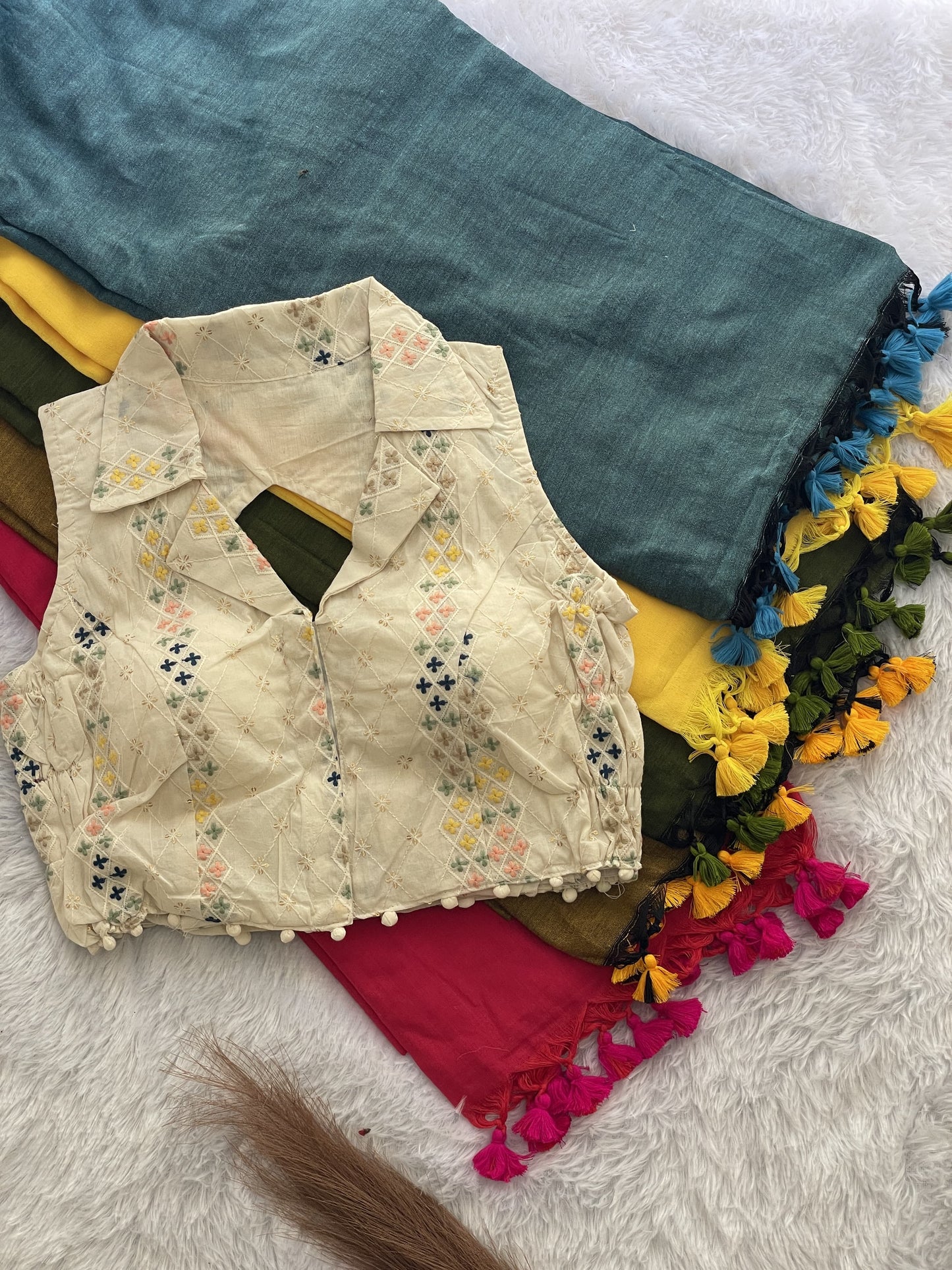 Khadi cotton budget with Stitched Saree blouse