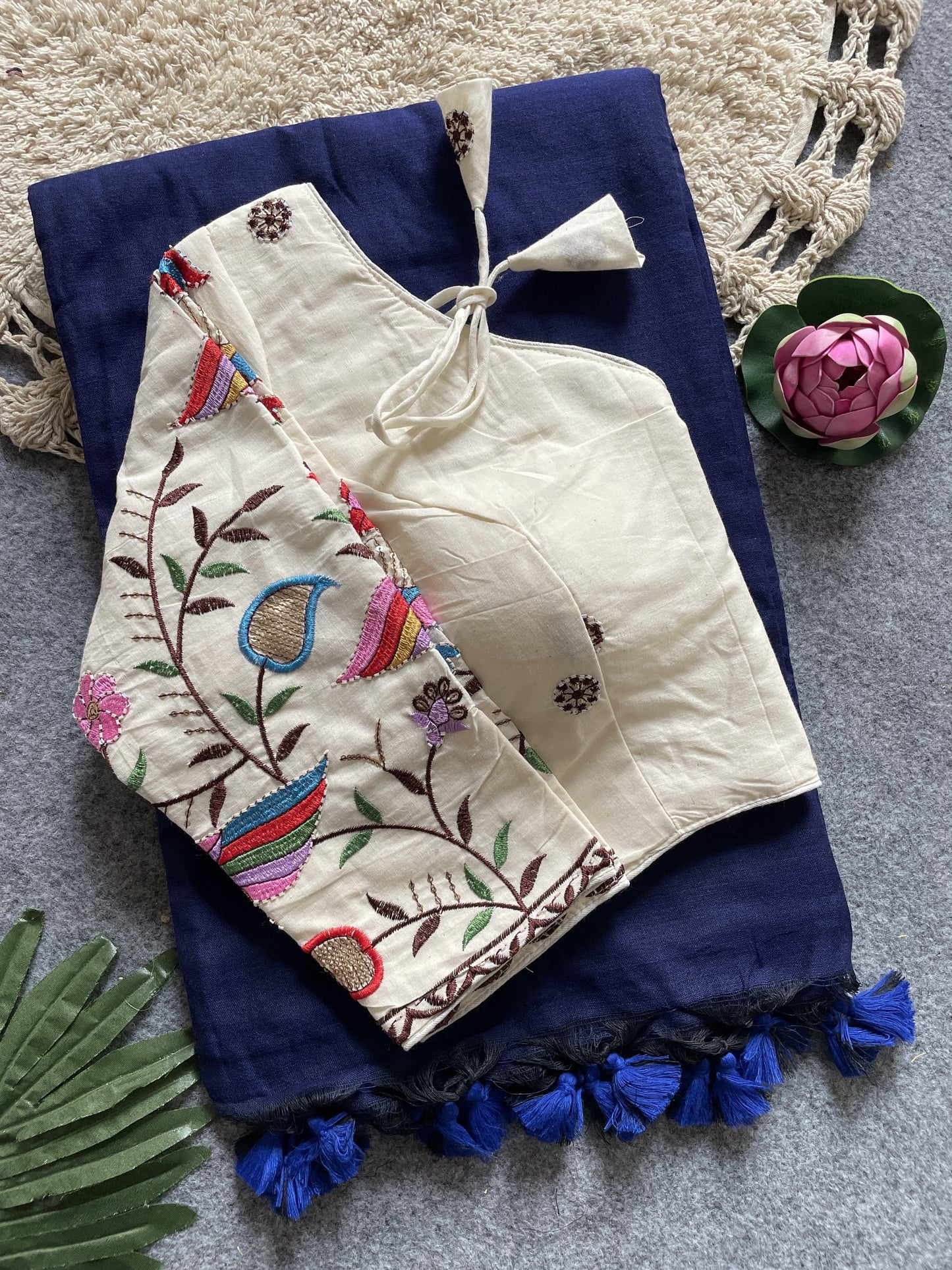 Embroidery Blouses Fully Stitched With pure Khadi cotton sarees