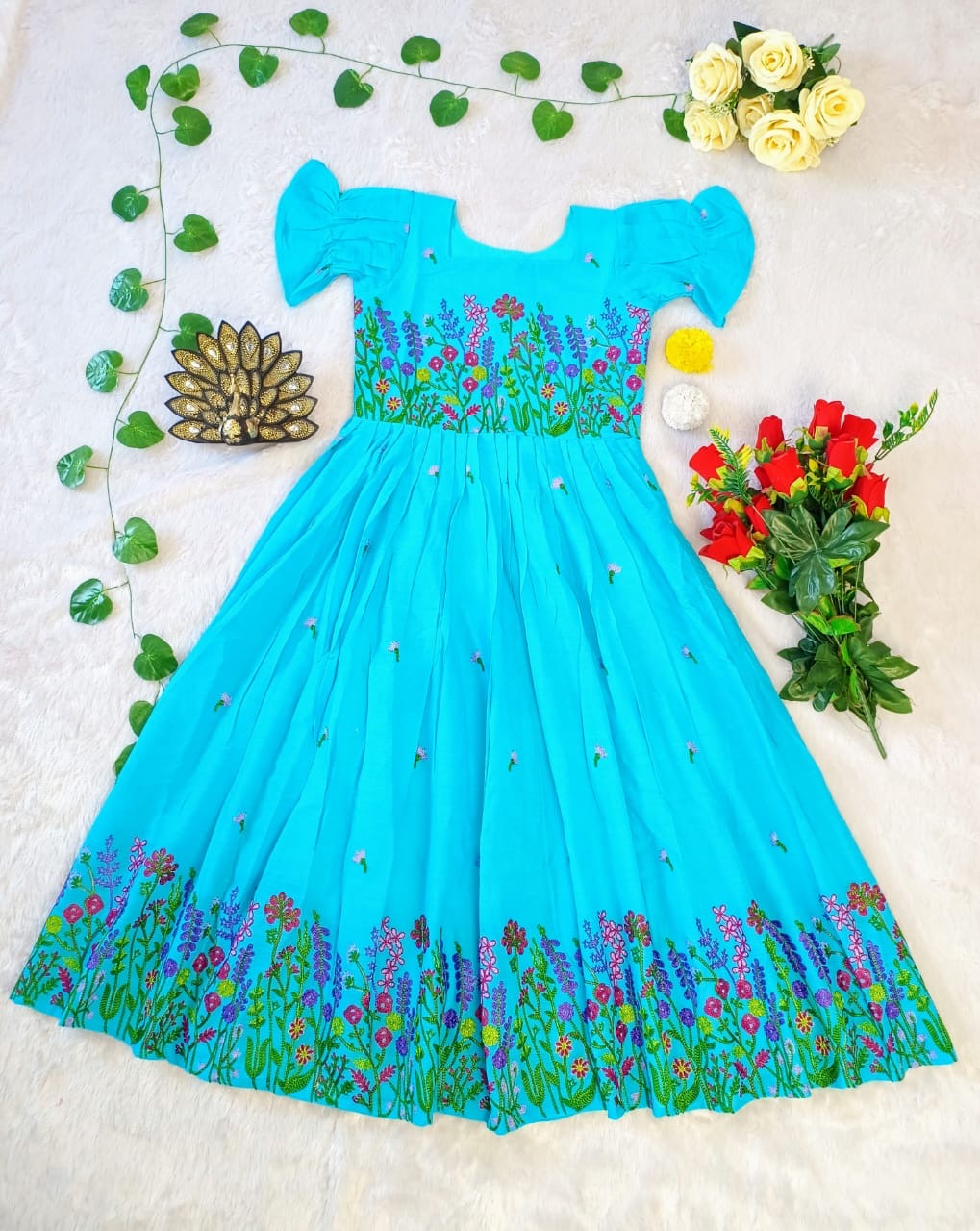 kora Cotton with multicolour thread work Midi Dress gowns