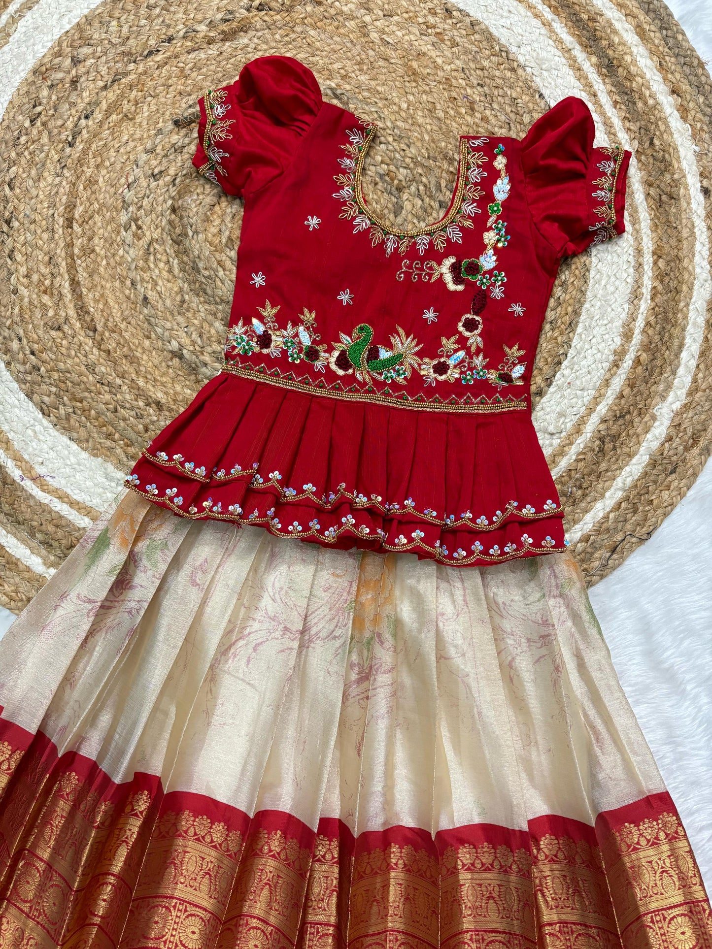 Kids Pattu Pavadas Pure Maggam Work