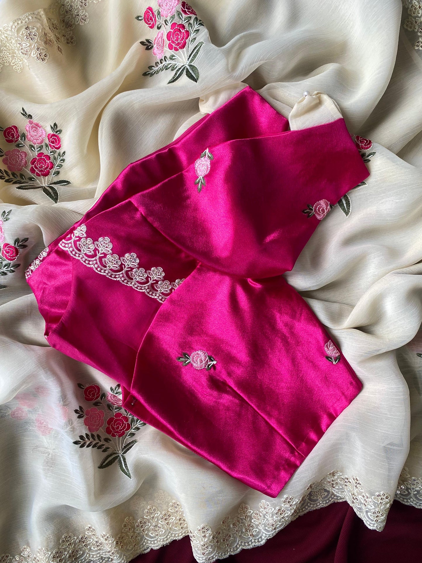 chiffon crush saree with fully stitched Blouse