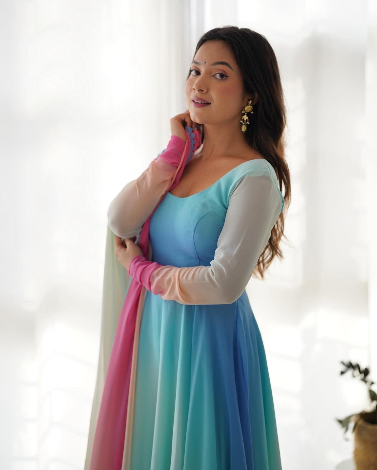 Rainbow Colour Anarkali Gowns