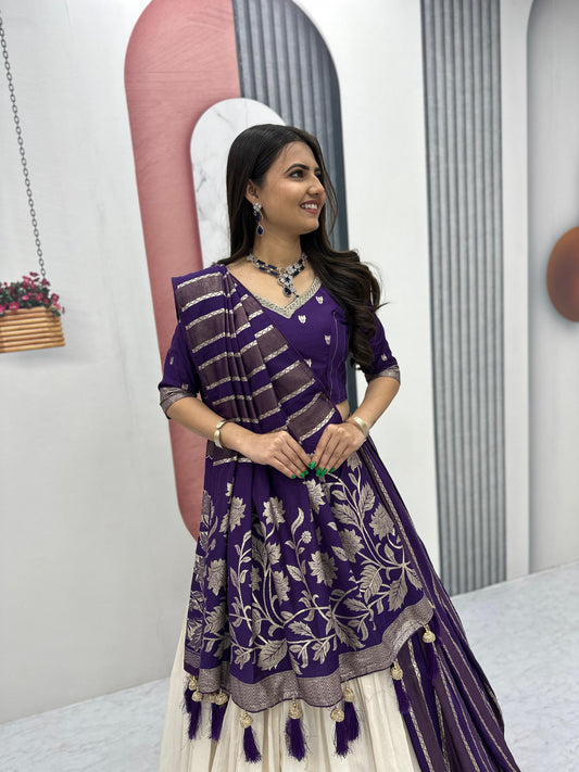 Trending Concept lehenga with Banarasi saree