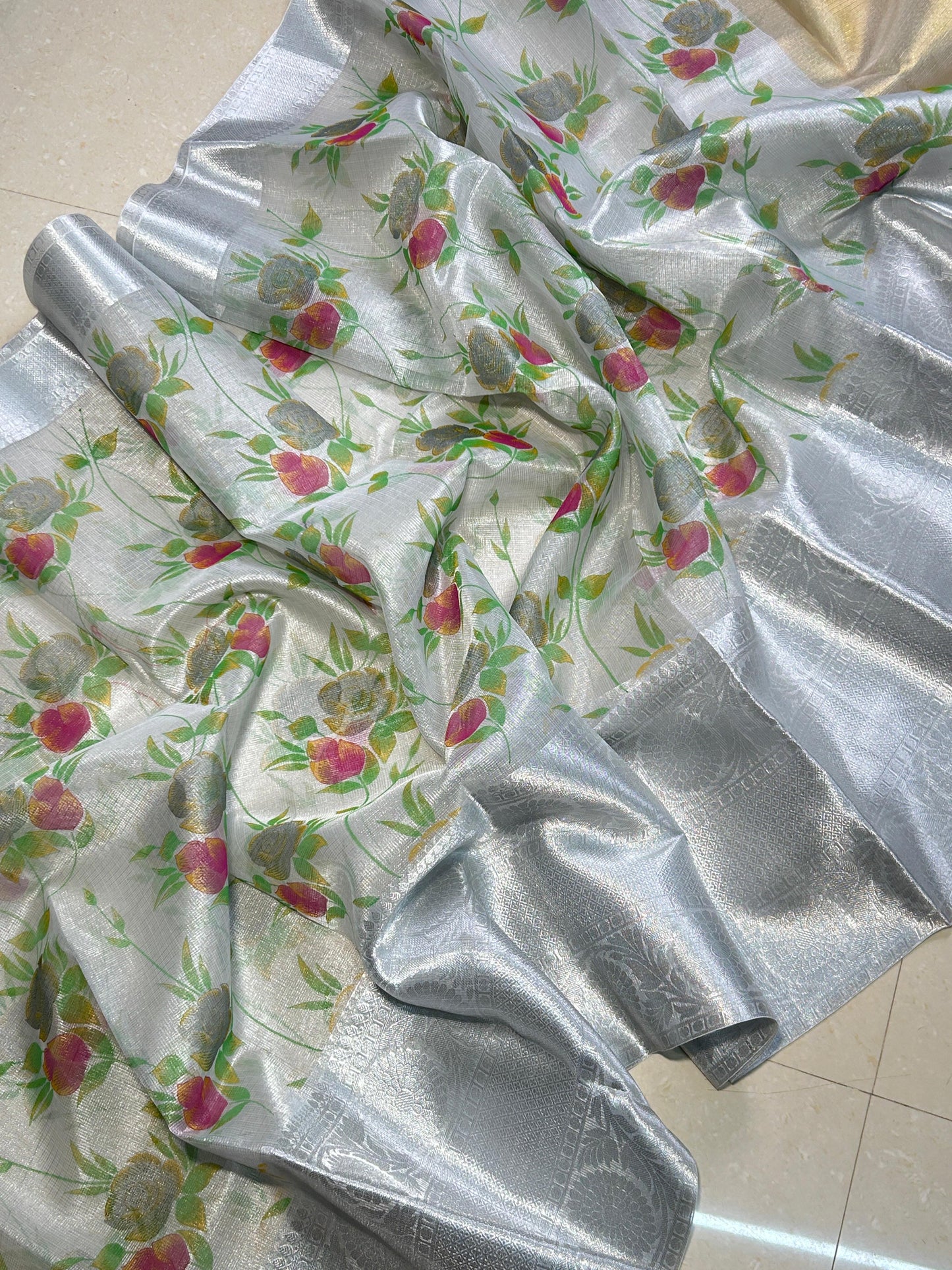 Banarasi Tissue Kota Check Hand Brush Saree